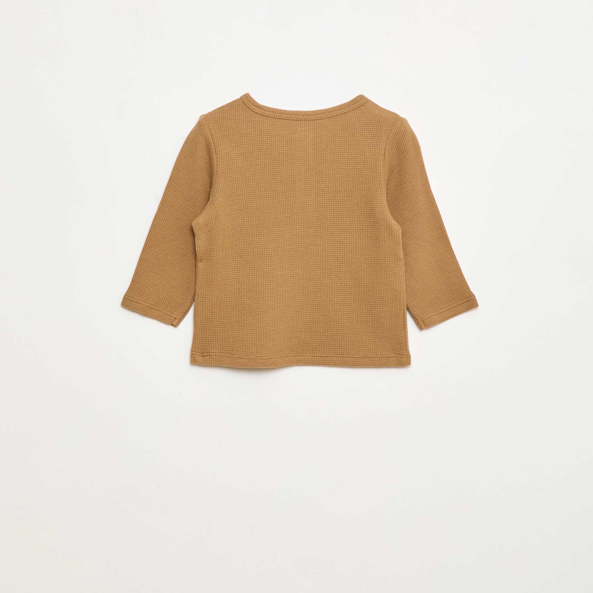 T-shirt col tunisien en maille gaufrée CAMEL