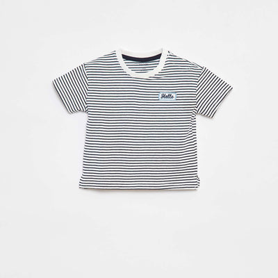 T-shirt rayé à manches courtes BLANC