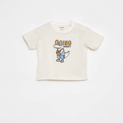 T-shirt rayé à manches courtes BLANC