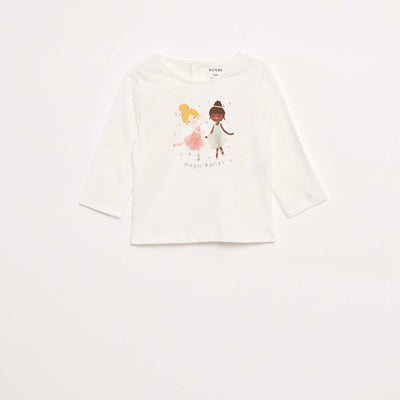 T-shirt manches longues avec animation devant BLANC