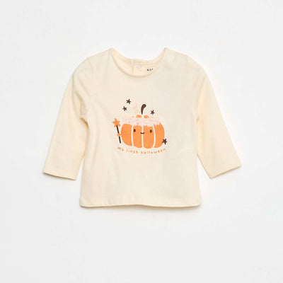 T-shirt manches longues avec animation devant BLANC