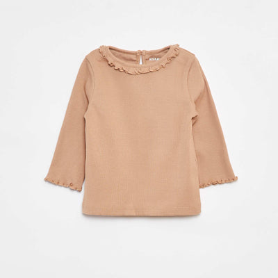 T-shirt côtelé à manches longues BEIGE