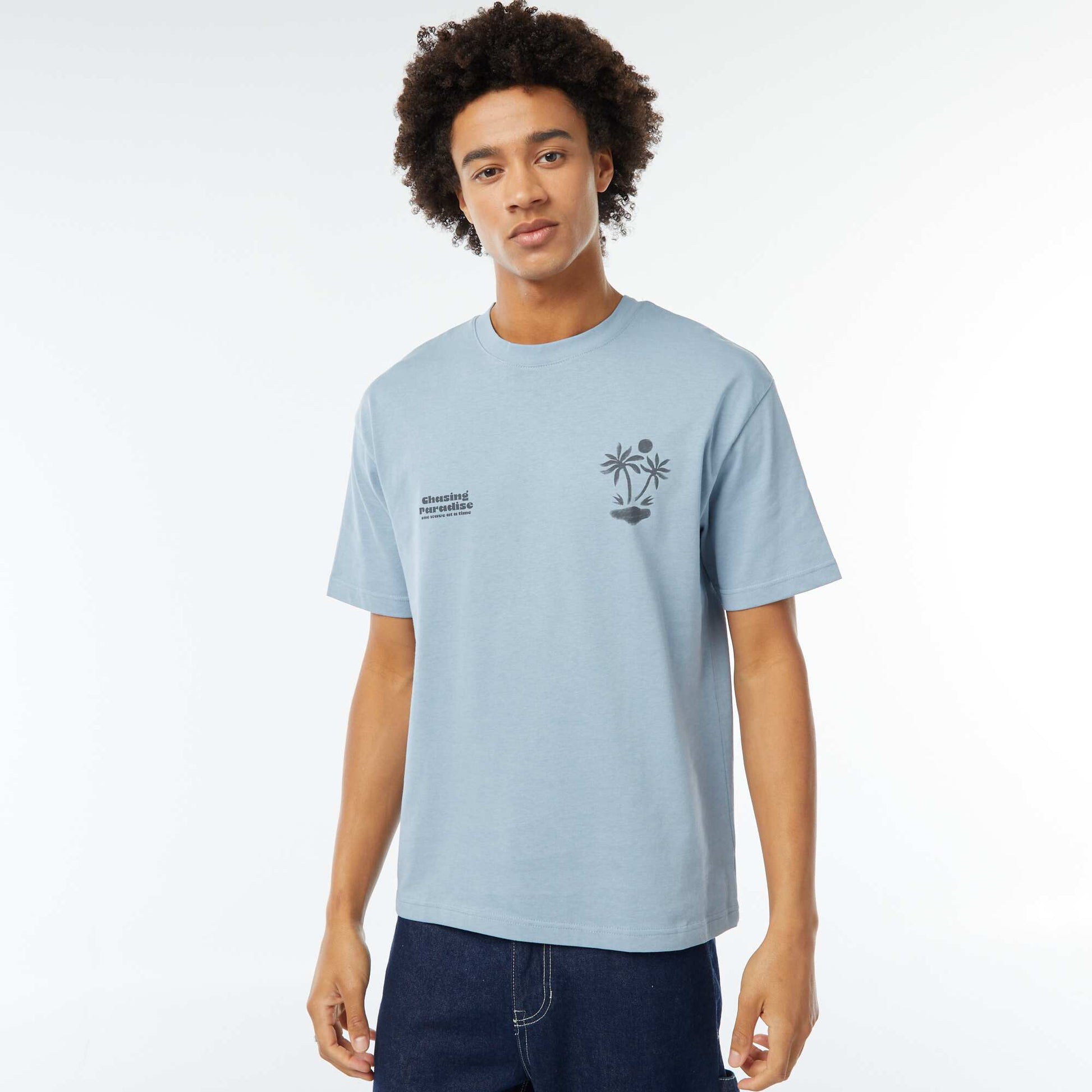 T-shirt imprimé imprimé manches courtes BLEU