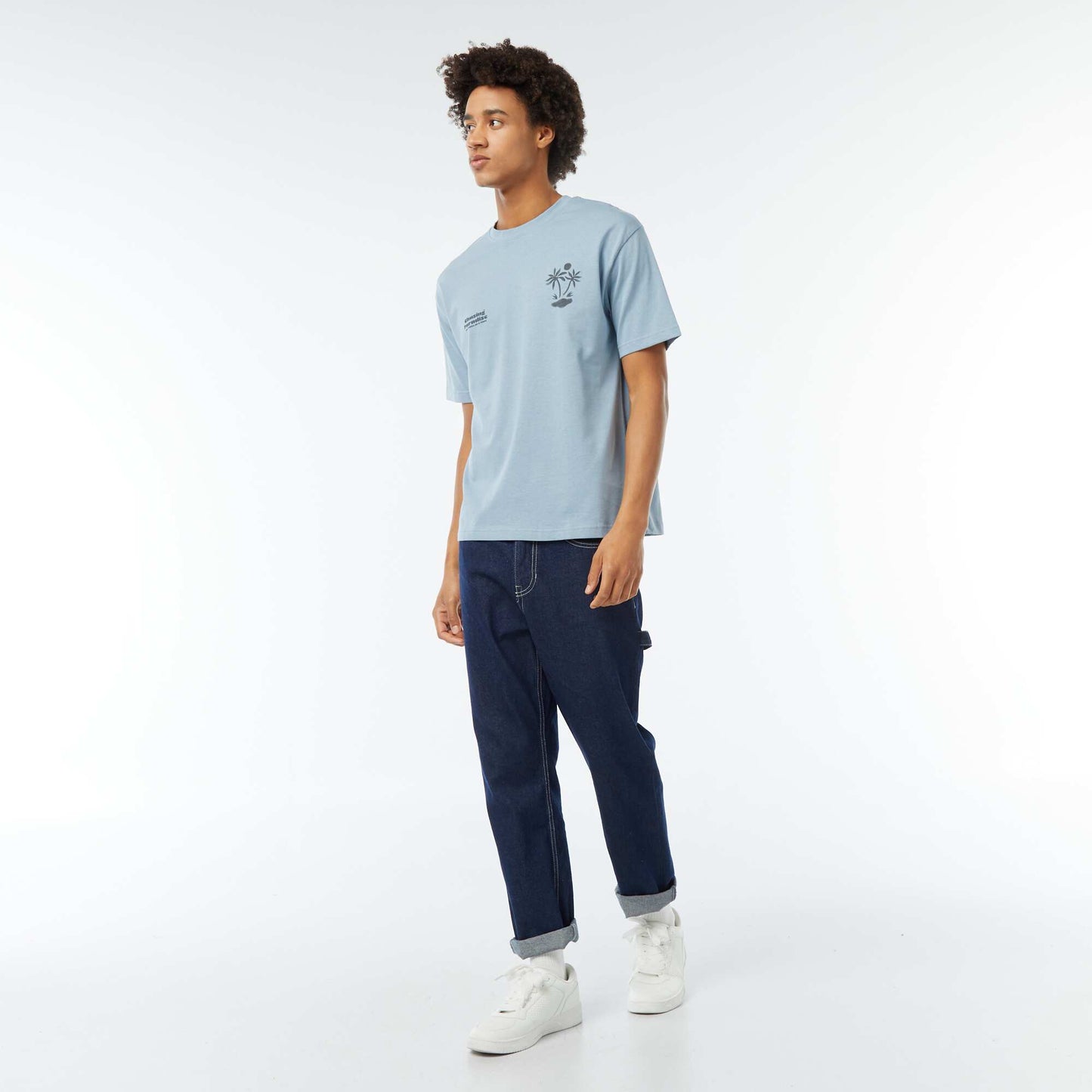 T-shirt imprimé imprimé manches courtes BLEU