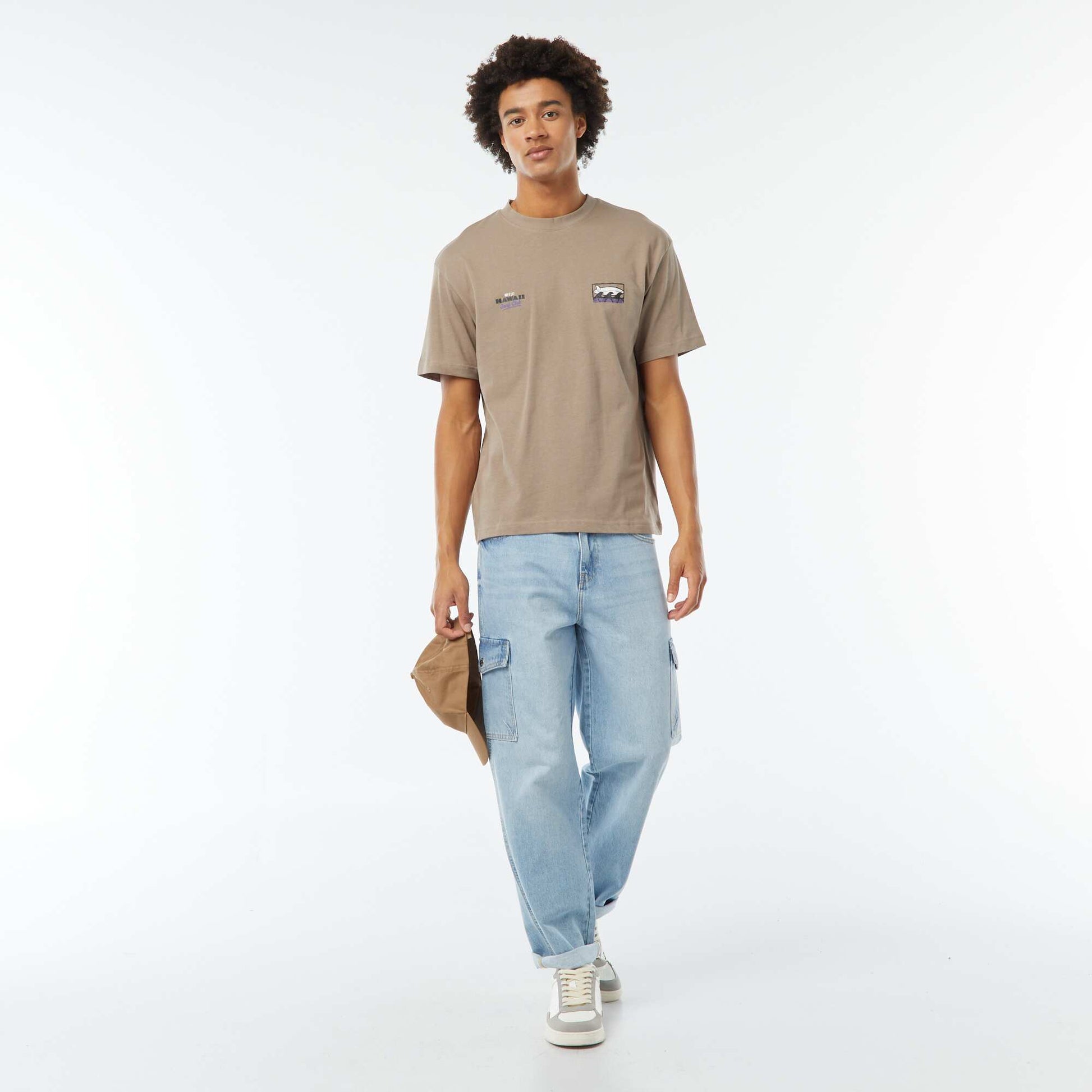 T-shirt imprimé imprimé manches courtes BEIGE