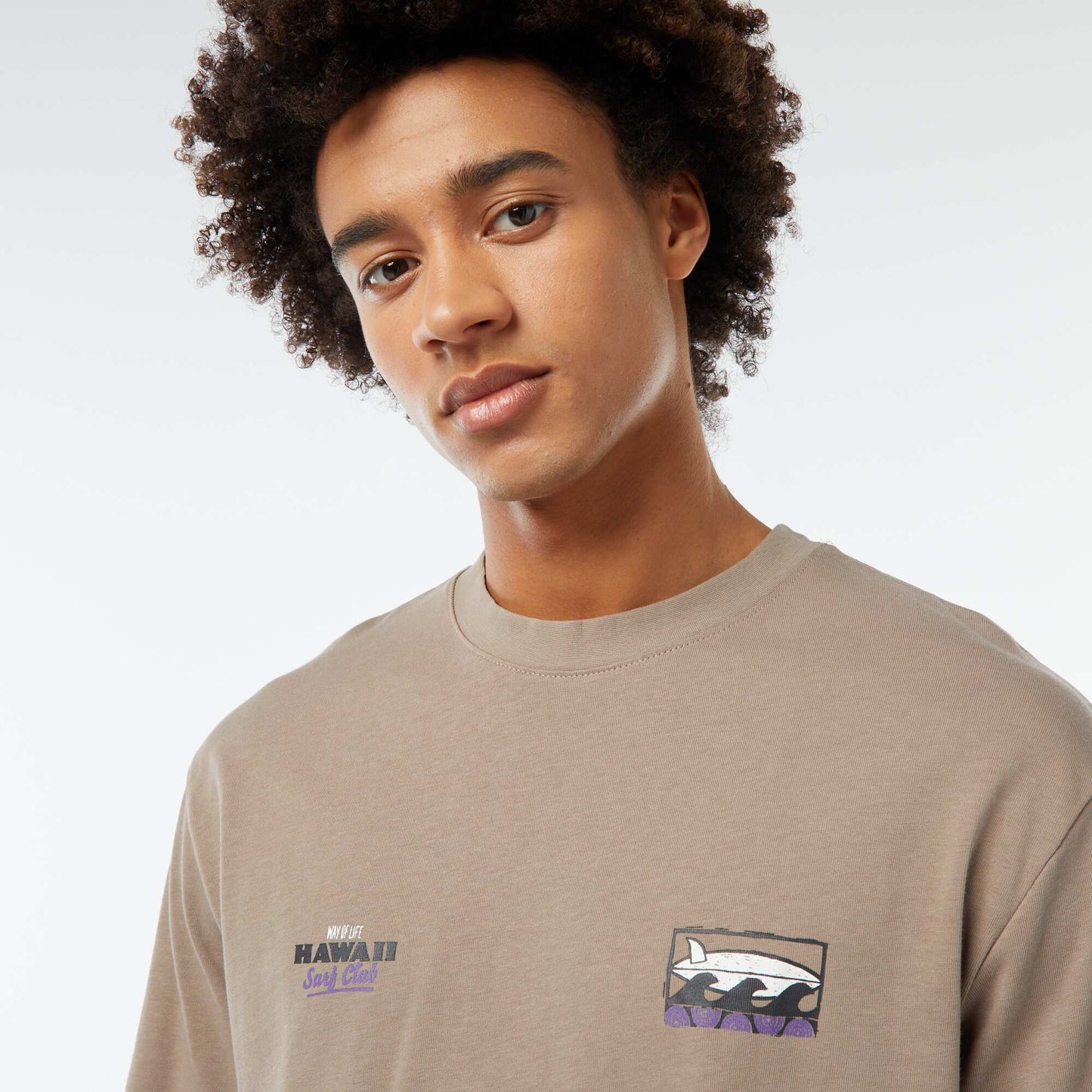 T-shirt imprimé imprimé manches courtes BEIGE