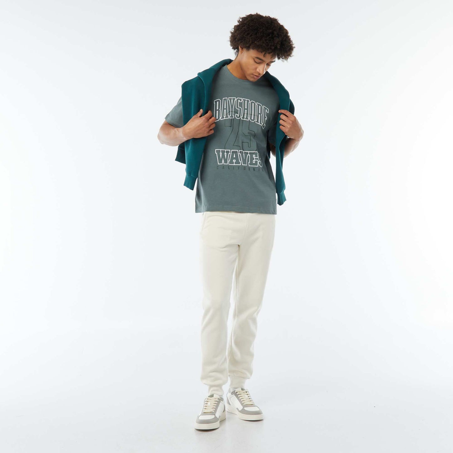 T-shirt imprimé imprimé manches courtes VERT GRISé