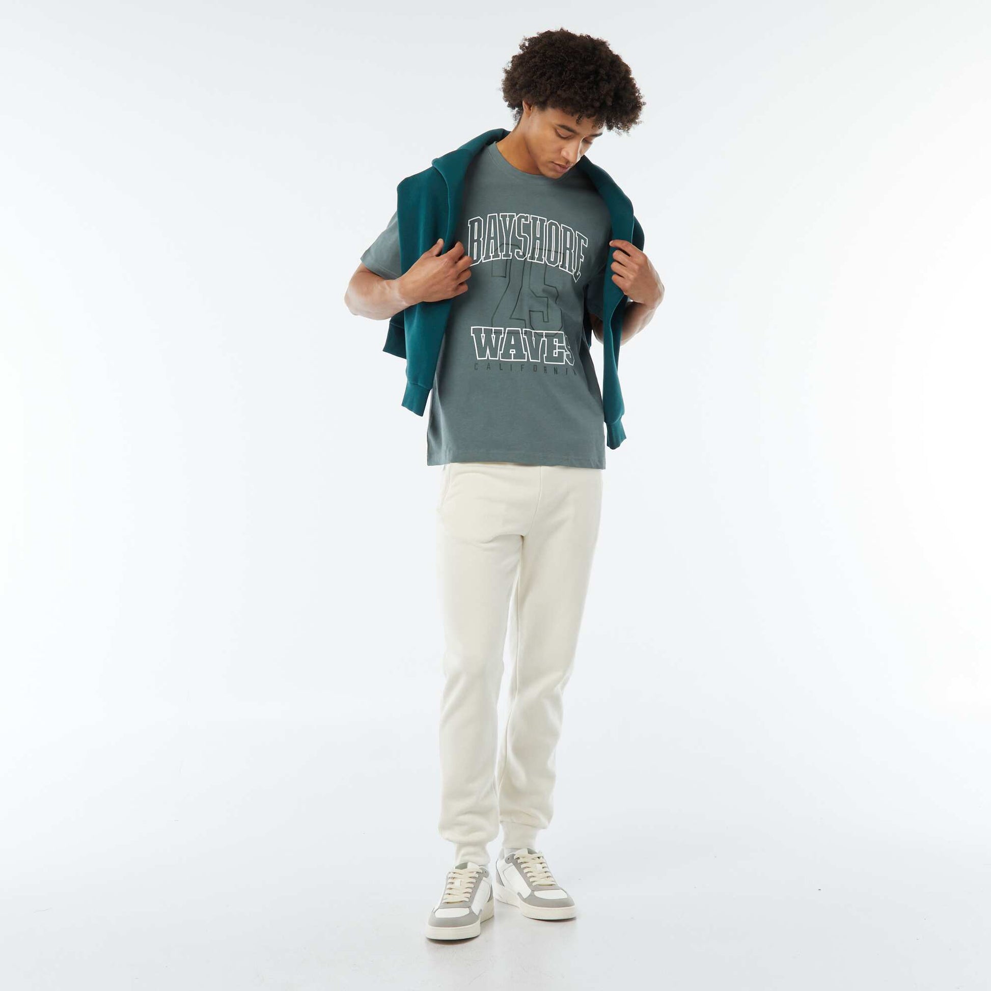 T-shirt imprimé imprimé manches courtes VERT GRISé