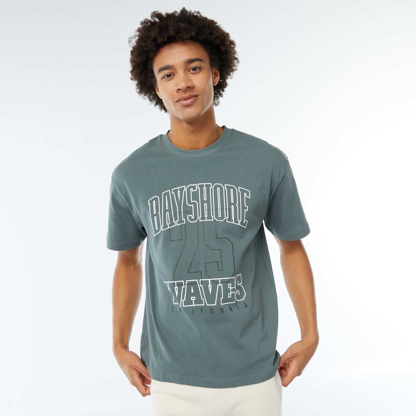 T-shirt imprimé imprimé manches courtes VERT GRISé