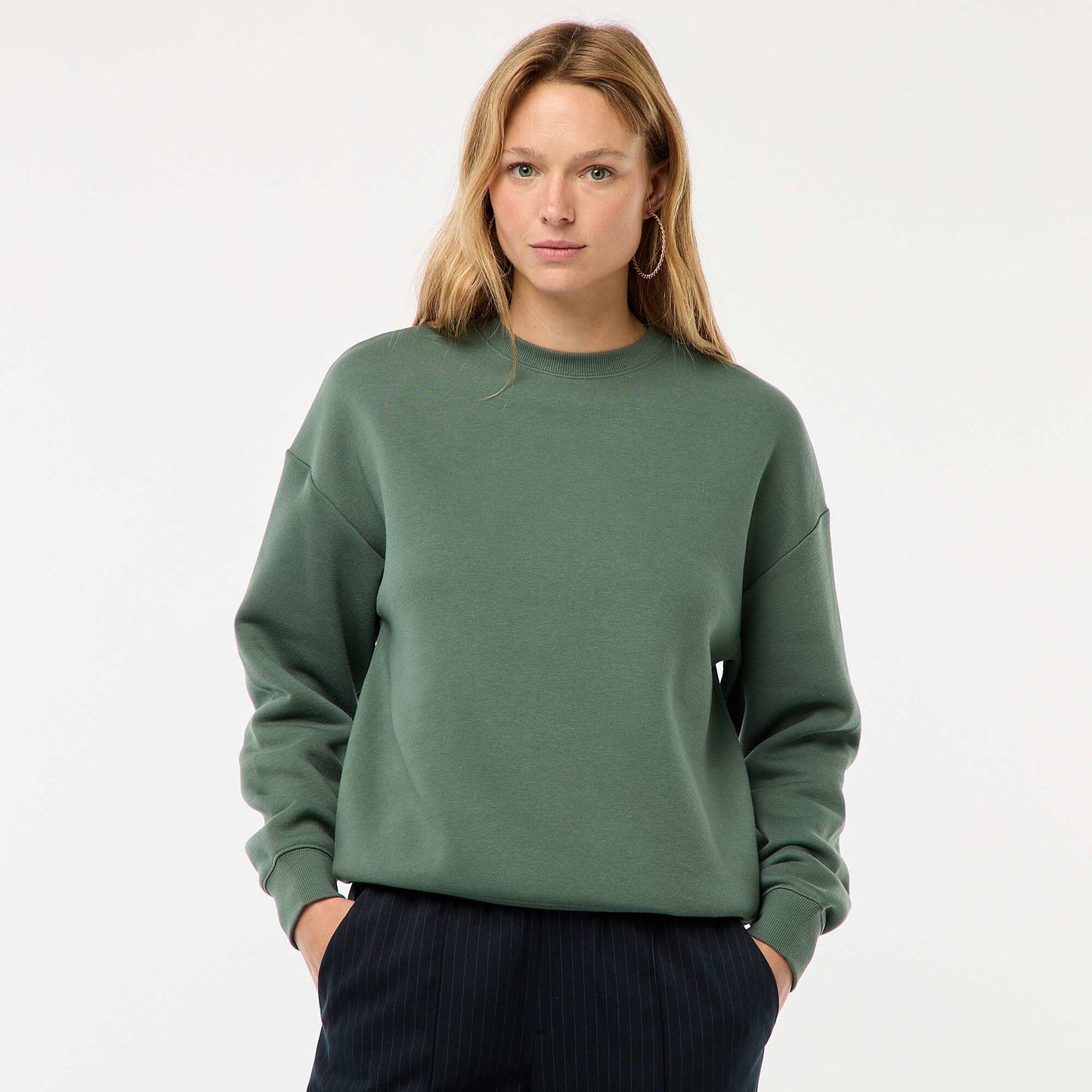 Sweat uni en molleton chaud VERT