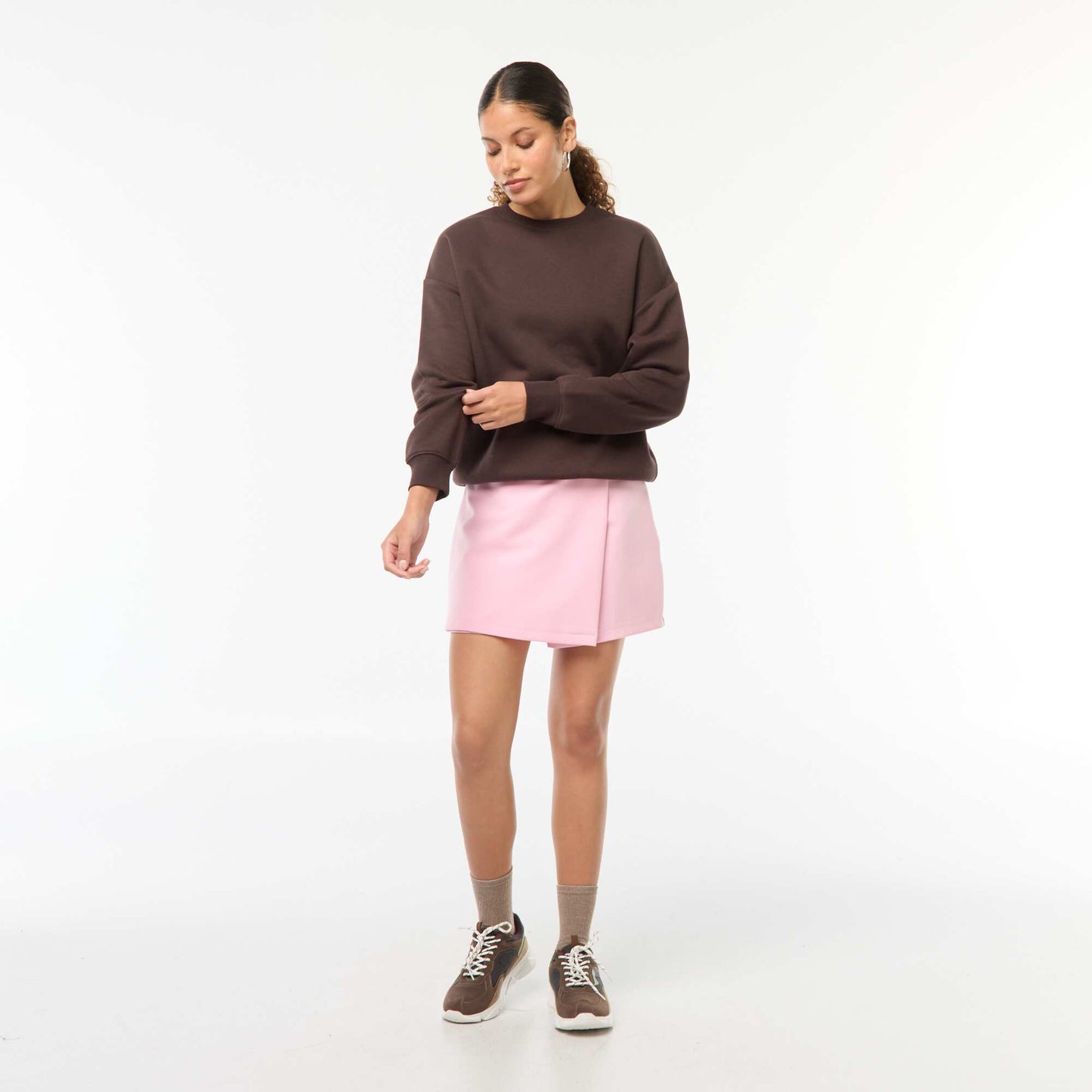 Sweat uni en molleton chaud MARRON
