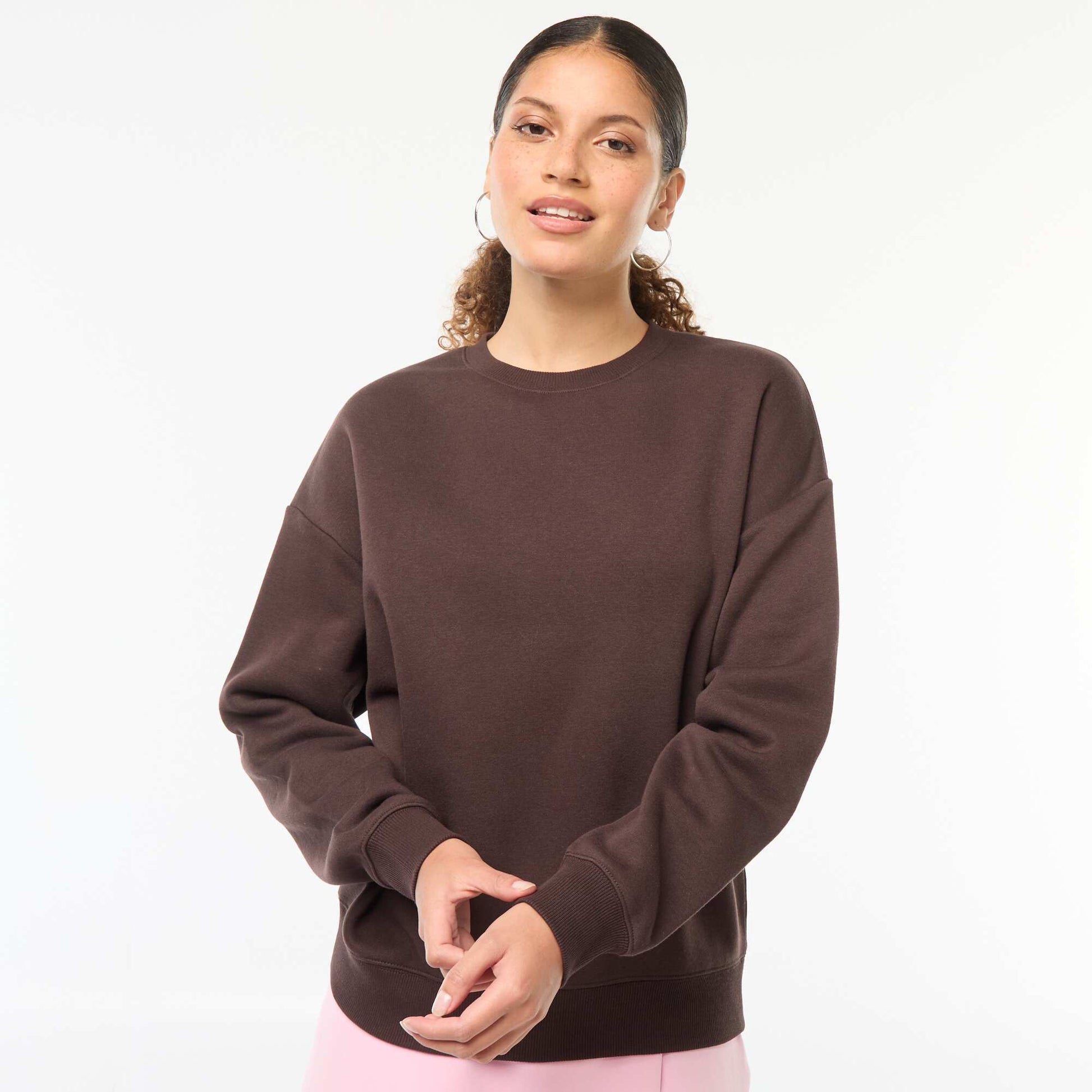 Sweat uni en molleton chaud MARRON