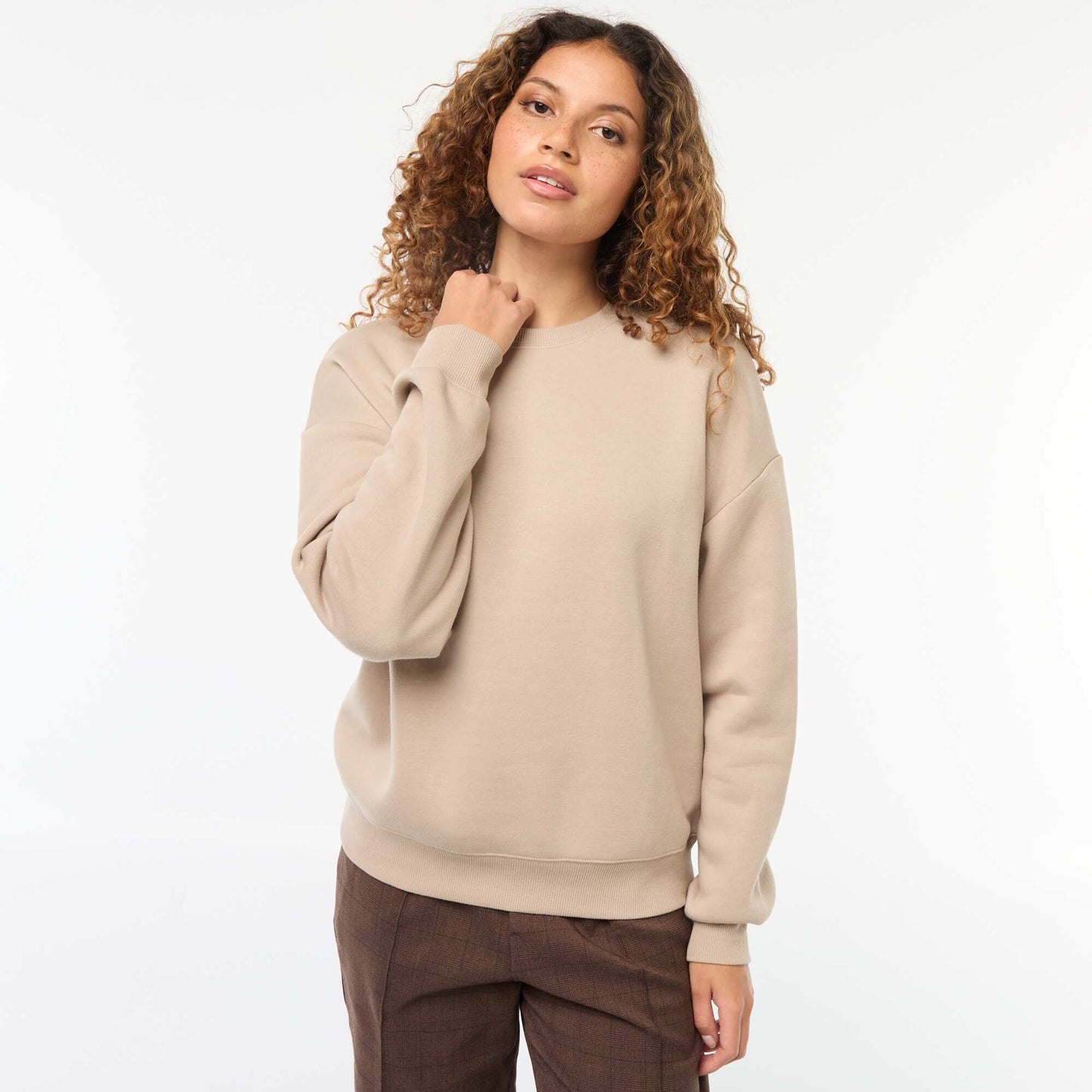 Sweat uni en molleton chaud BEIGE
