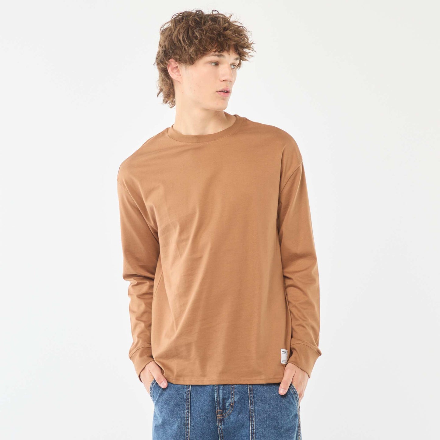 T-shirt en jersey à manches longues BEIGE
