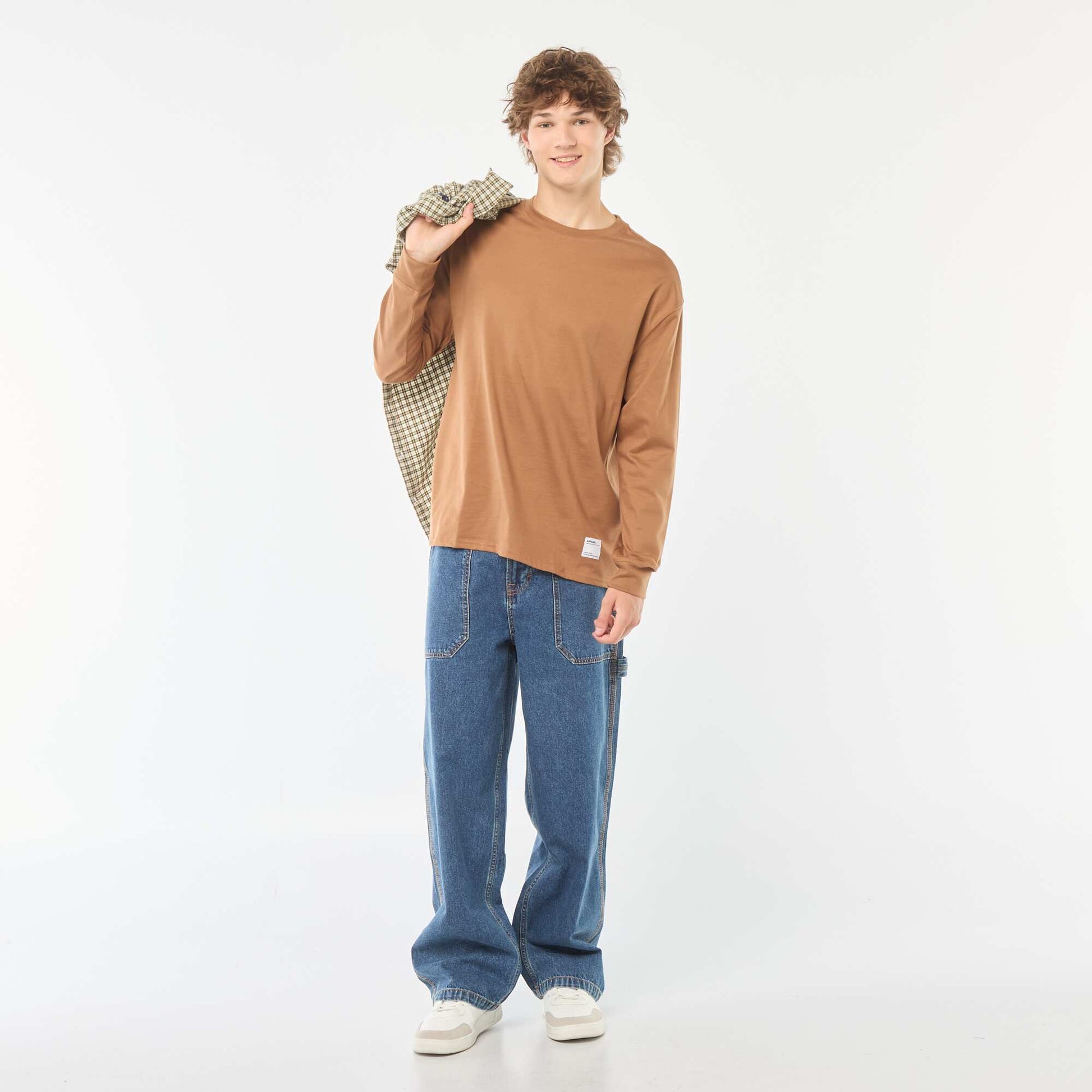 T-shirt en jersey à manches longues BEIGE