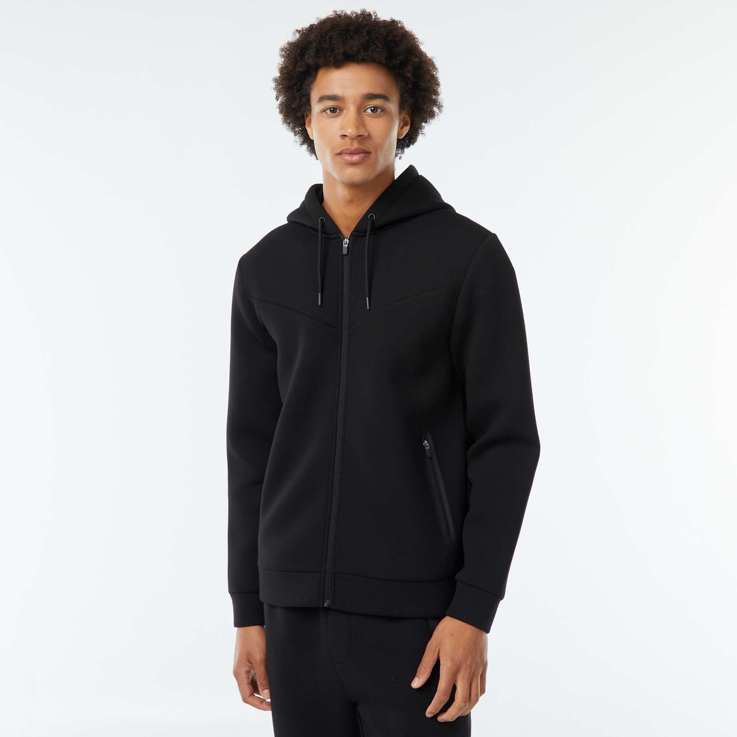 Sweat uni à capuche en matière type néoprène NOIR