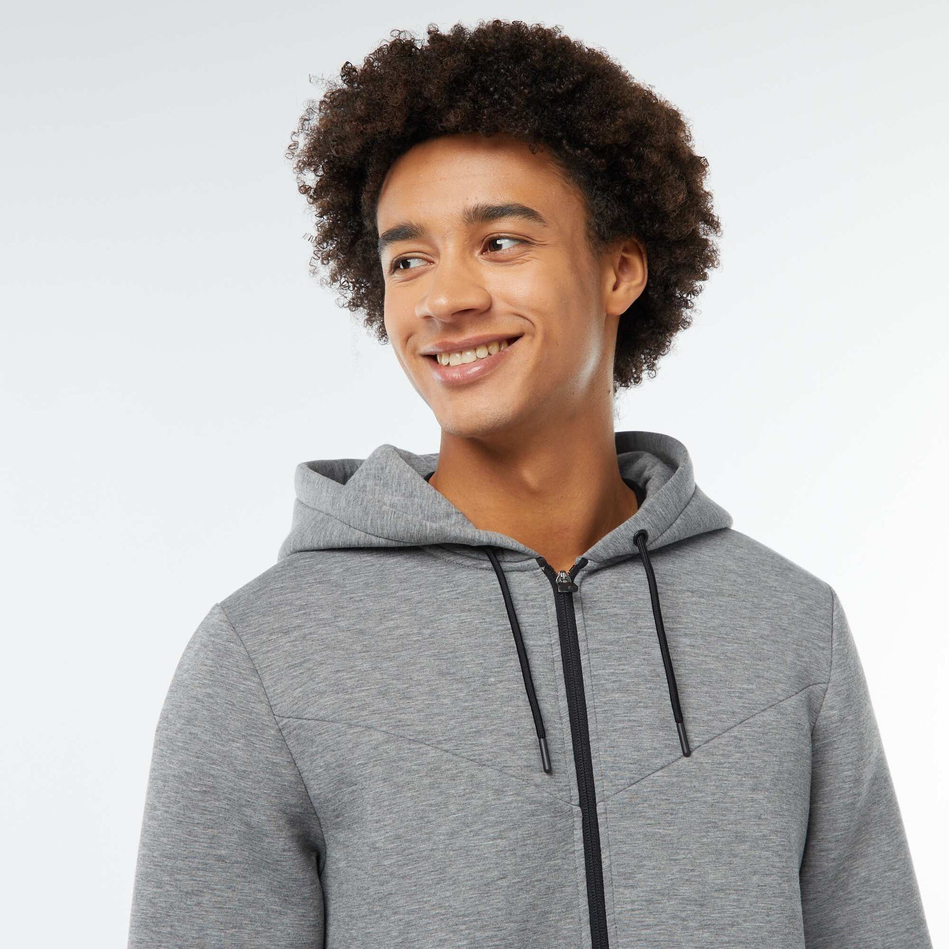 Sweat uni à capuche en matière type néoprène GRIS