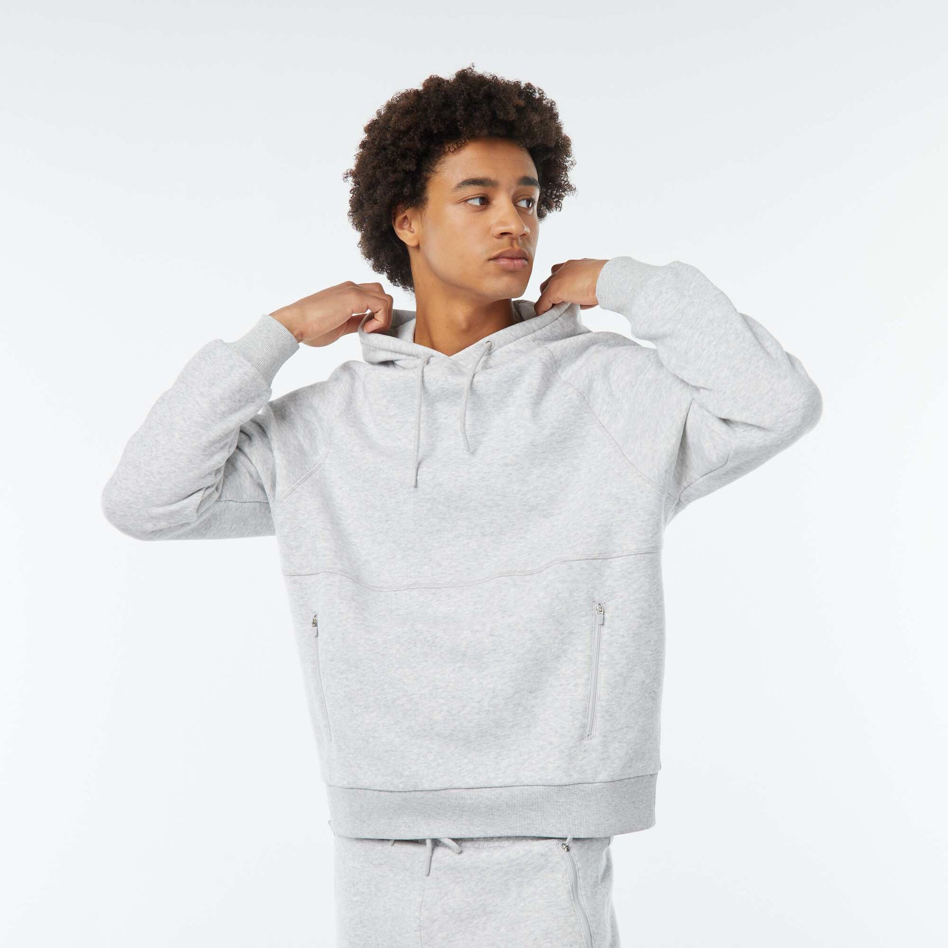 Sweat uni à capuche avec poches zippées GRIS