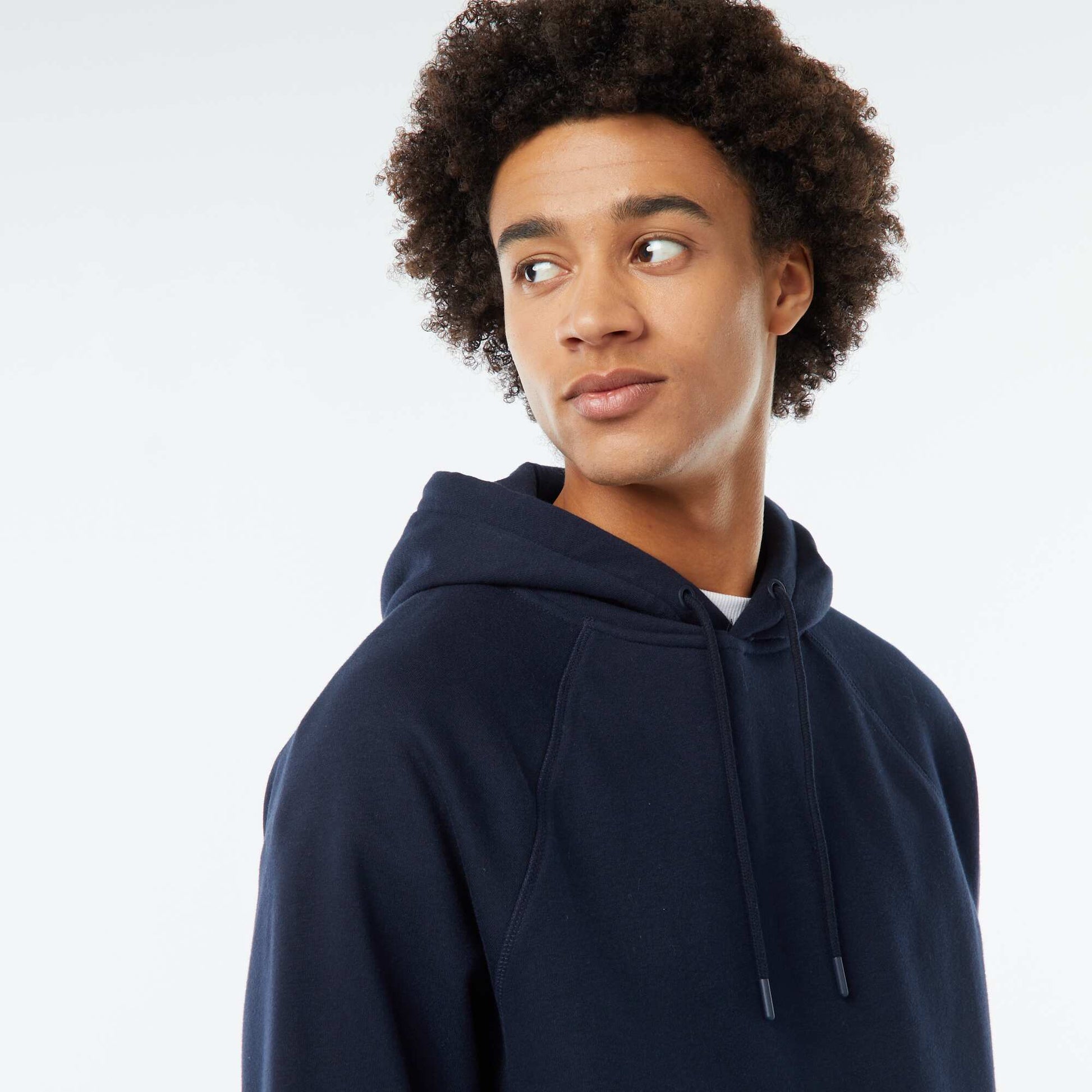 Sweat uni à capuche avec poches zippées BLEU MARINE