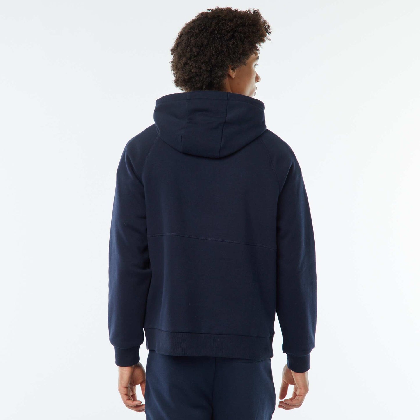 Sweat uni à capuche avec poches zippées BLEU MARINE