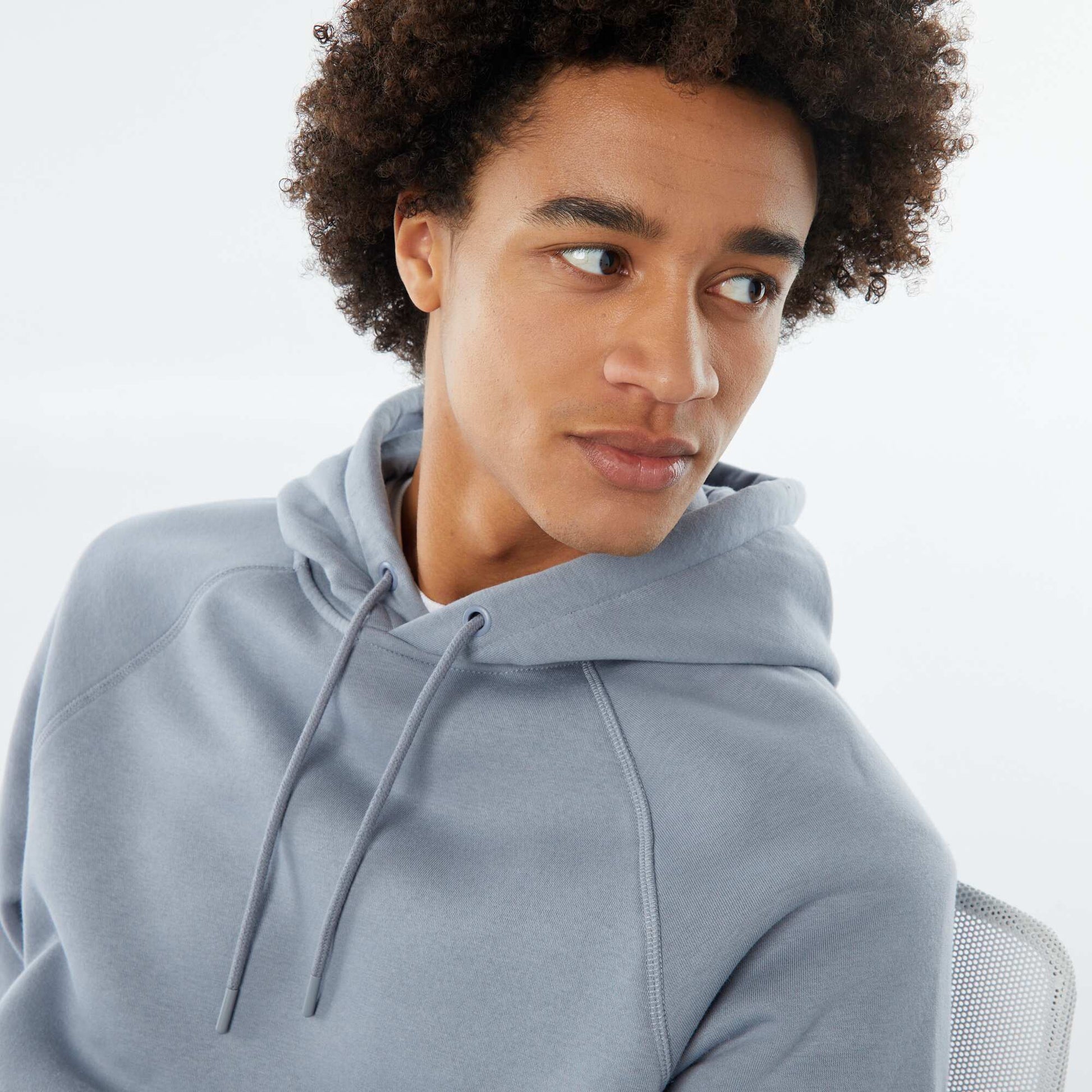 Sweat uni à capuche avec poches zippées BLEU