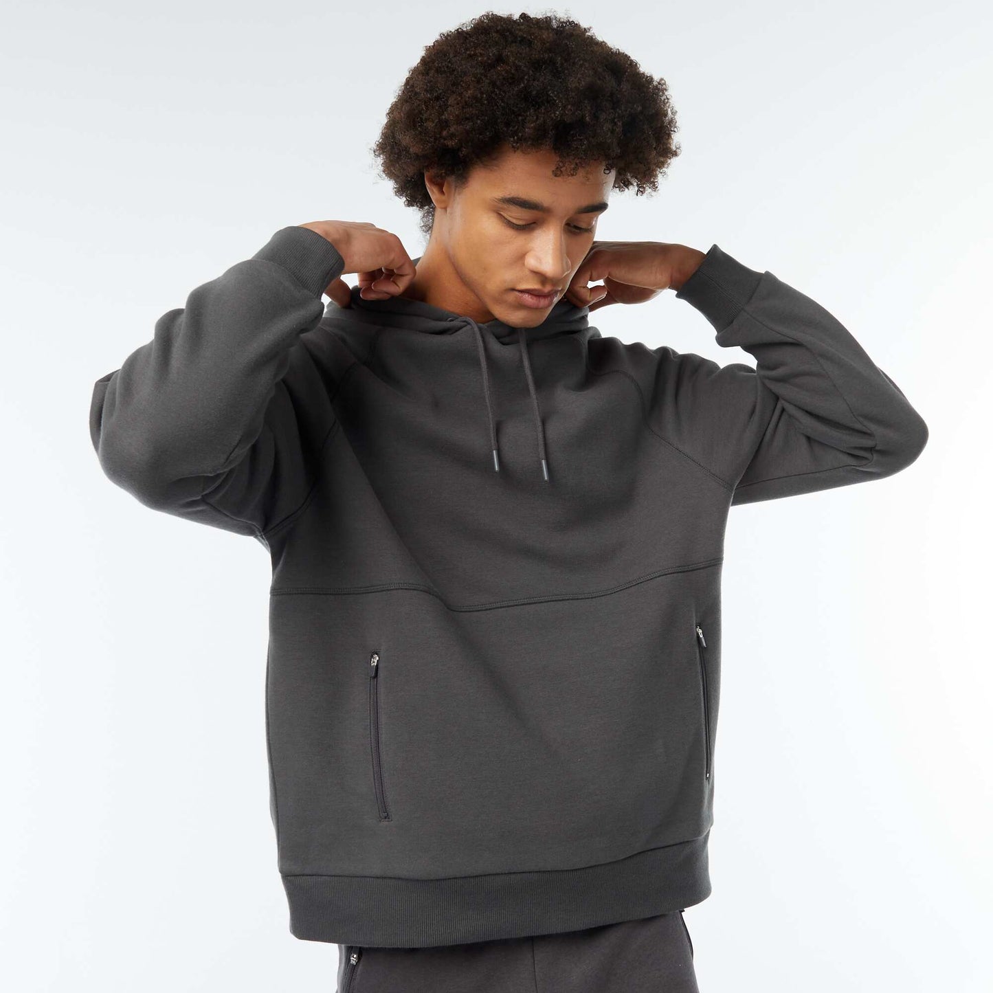 Sweat uni à capuche avec poches zippées GRIS ANTHRACITE