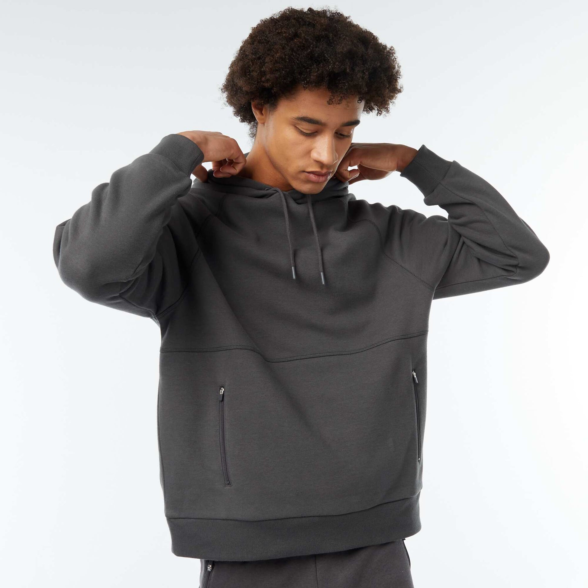 Sweat uni à capuche avec poches zippées GRIS ANTHRACITE