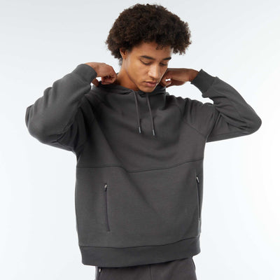 Sweat uni à capuche avec poches zippées GRIS ANTHRACITE