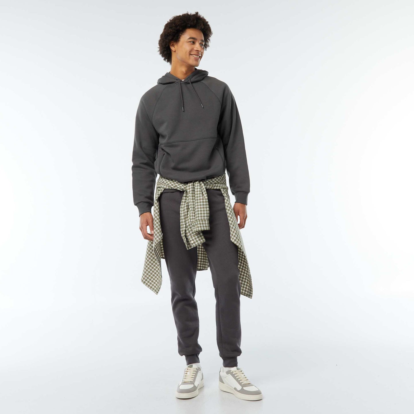Sweat uni à capuche avec poches zippées GRIS ANTHRACITE