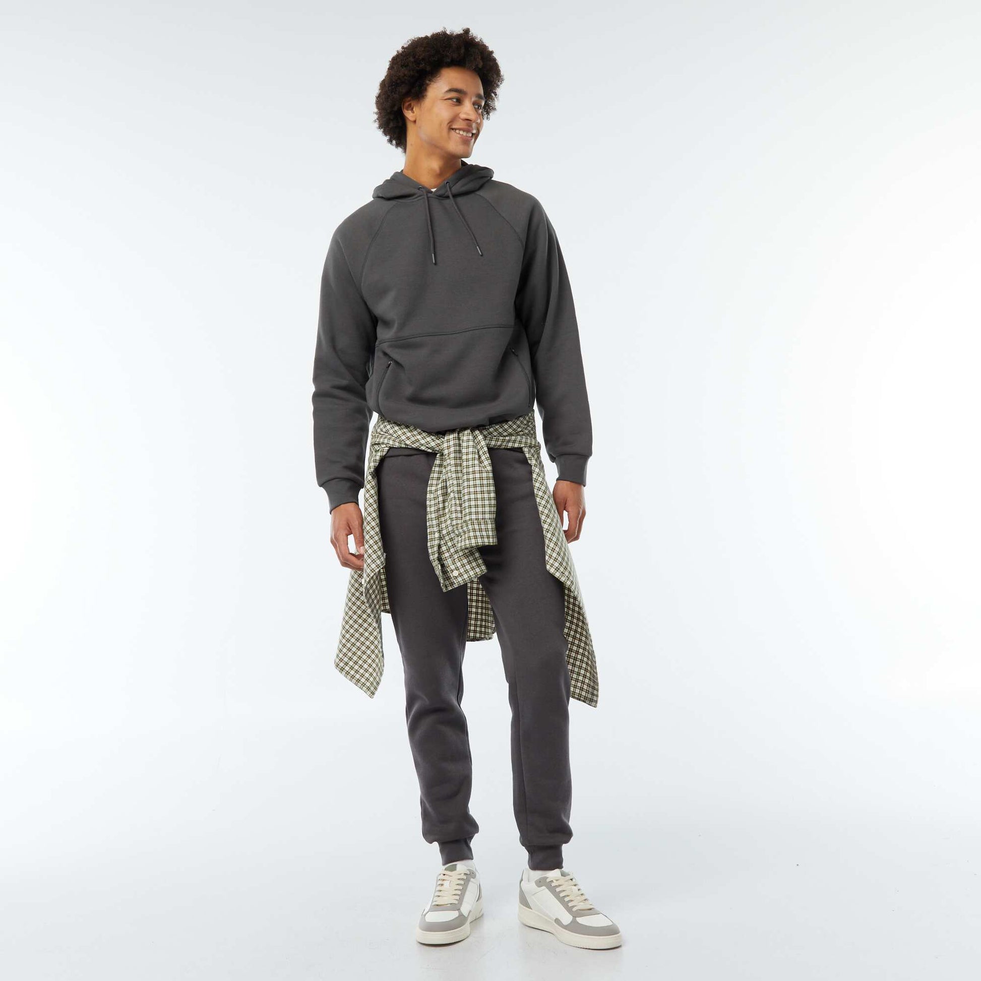 Sweat uni à capuche avec poches zippées GRIS ANTHRACITE