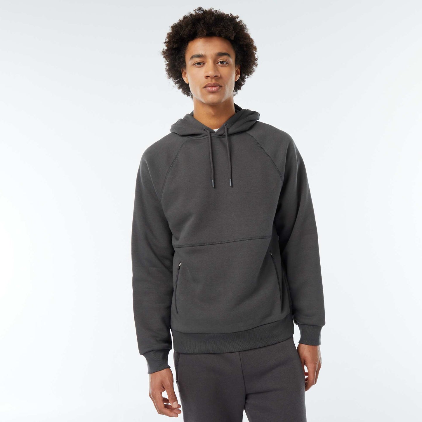 Sweat uni à capuche avec poches zippées GRIS ANTHRACITE