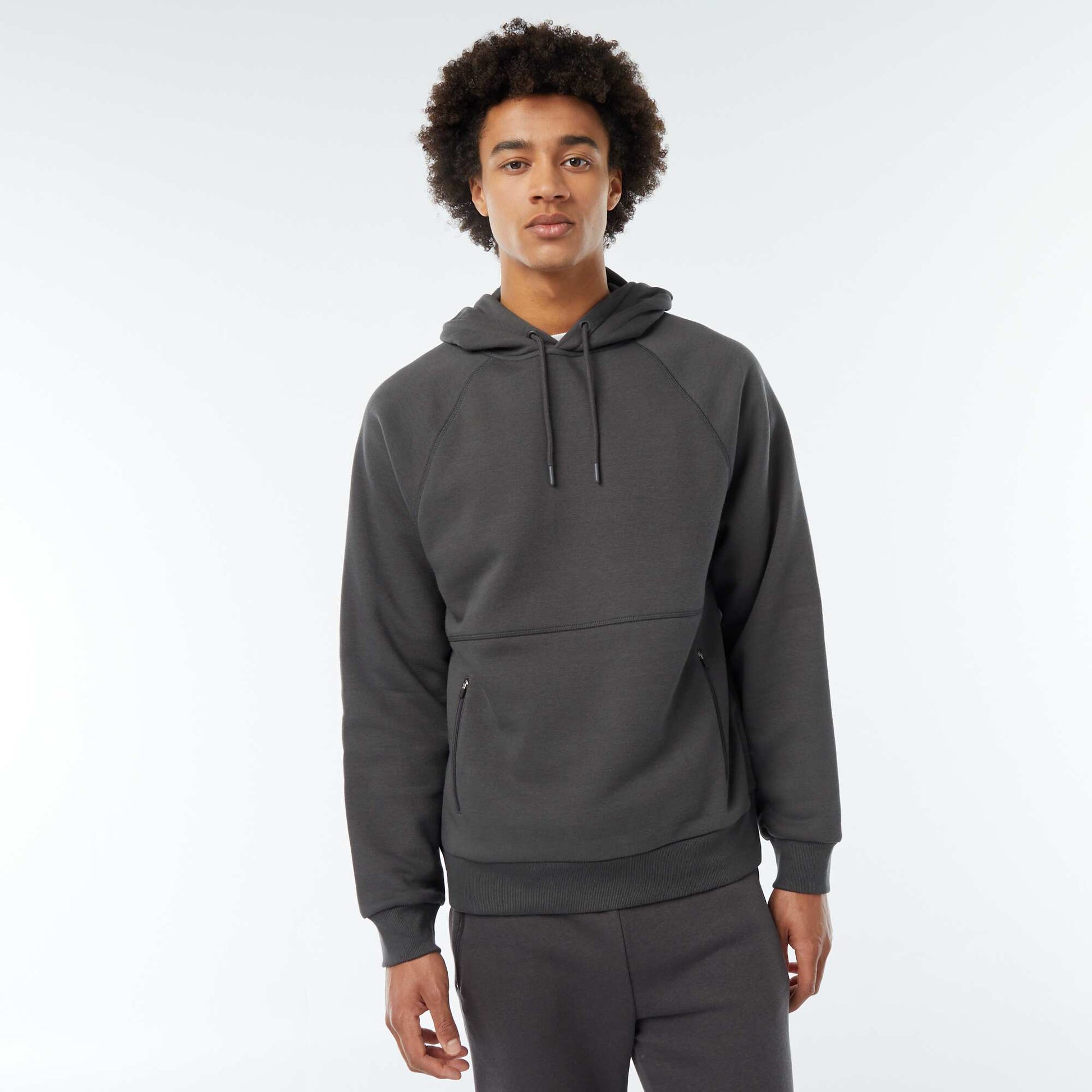 Sweat uni à capuche avec poches zippées GRIS ANTHRACITE