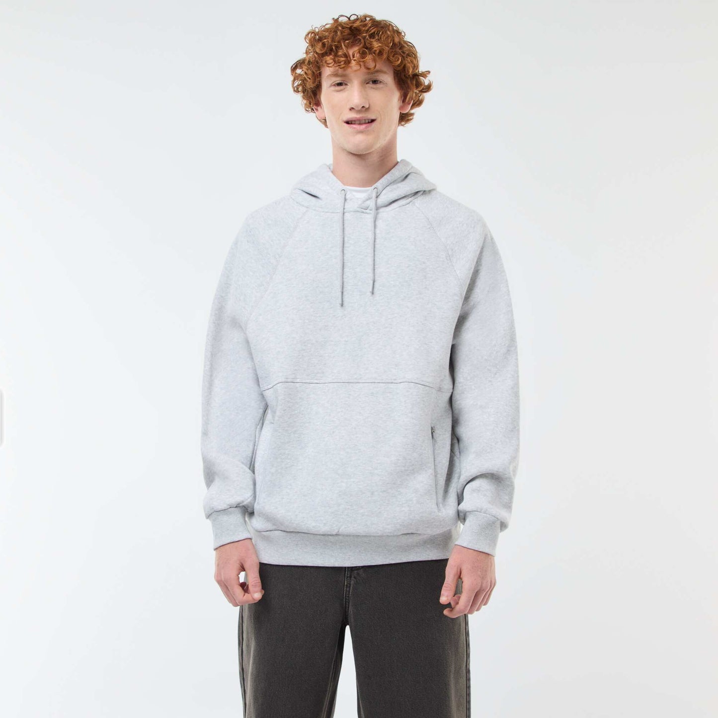 Sweat uni à capuche avec poches zippées GRIS CHINé