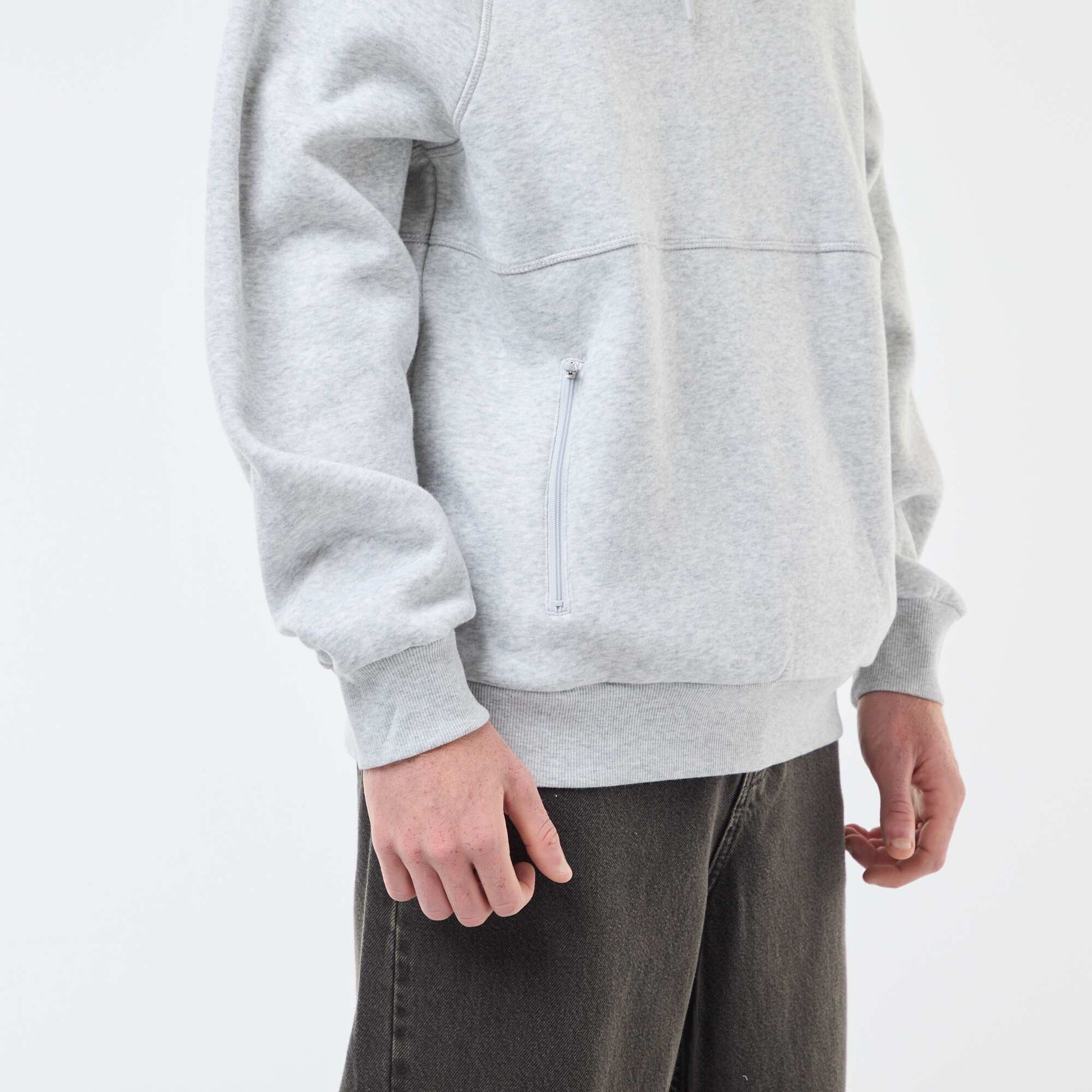 Sweat uni à capuche avec poches zippées GRIS CHINé
