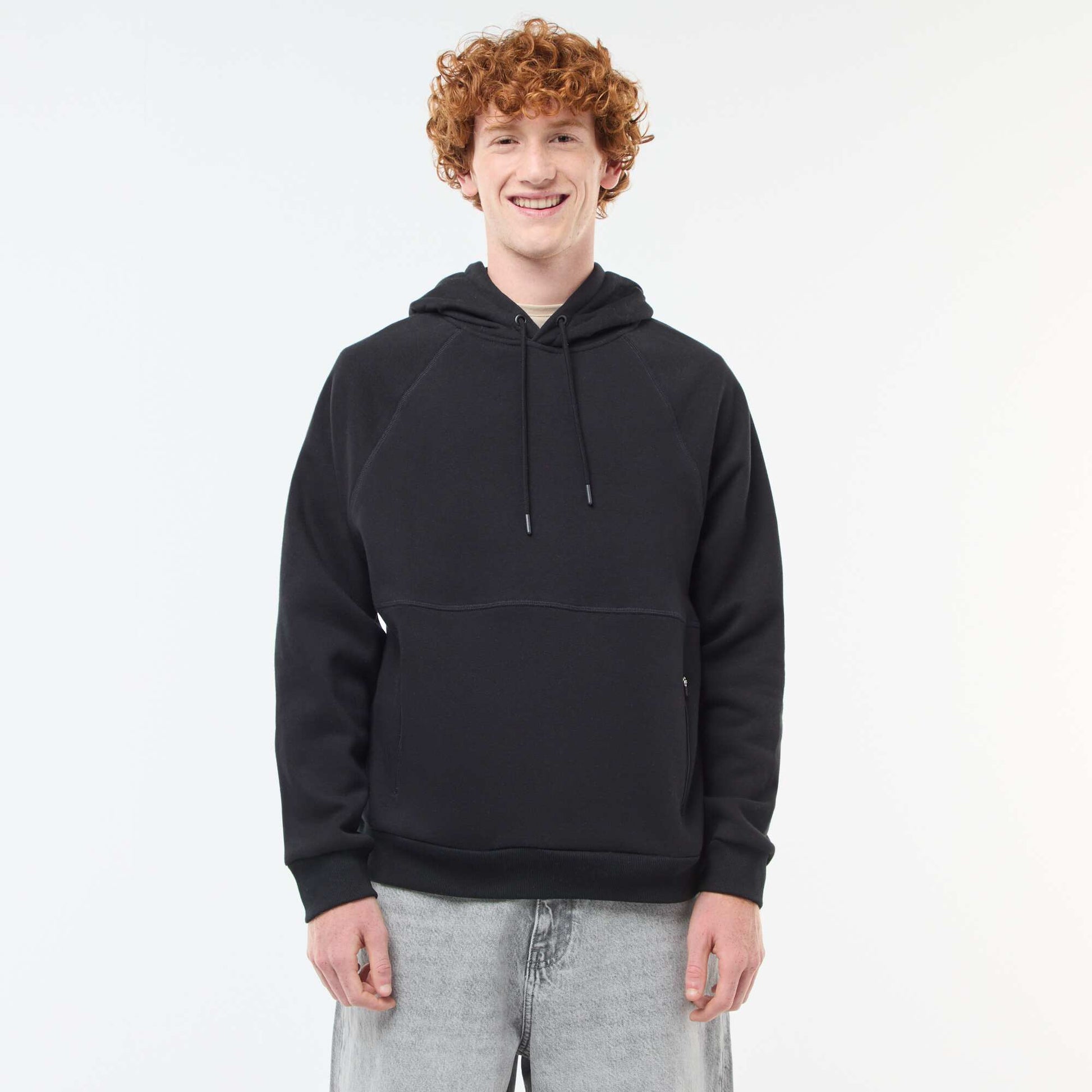 Sweat uni à capuche avec poches zippées NOIR