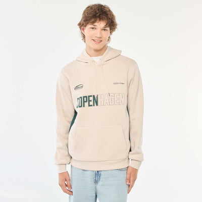Sweat en molleton imprimé à capuche BEIGE