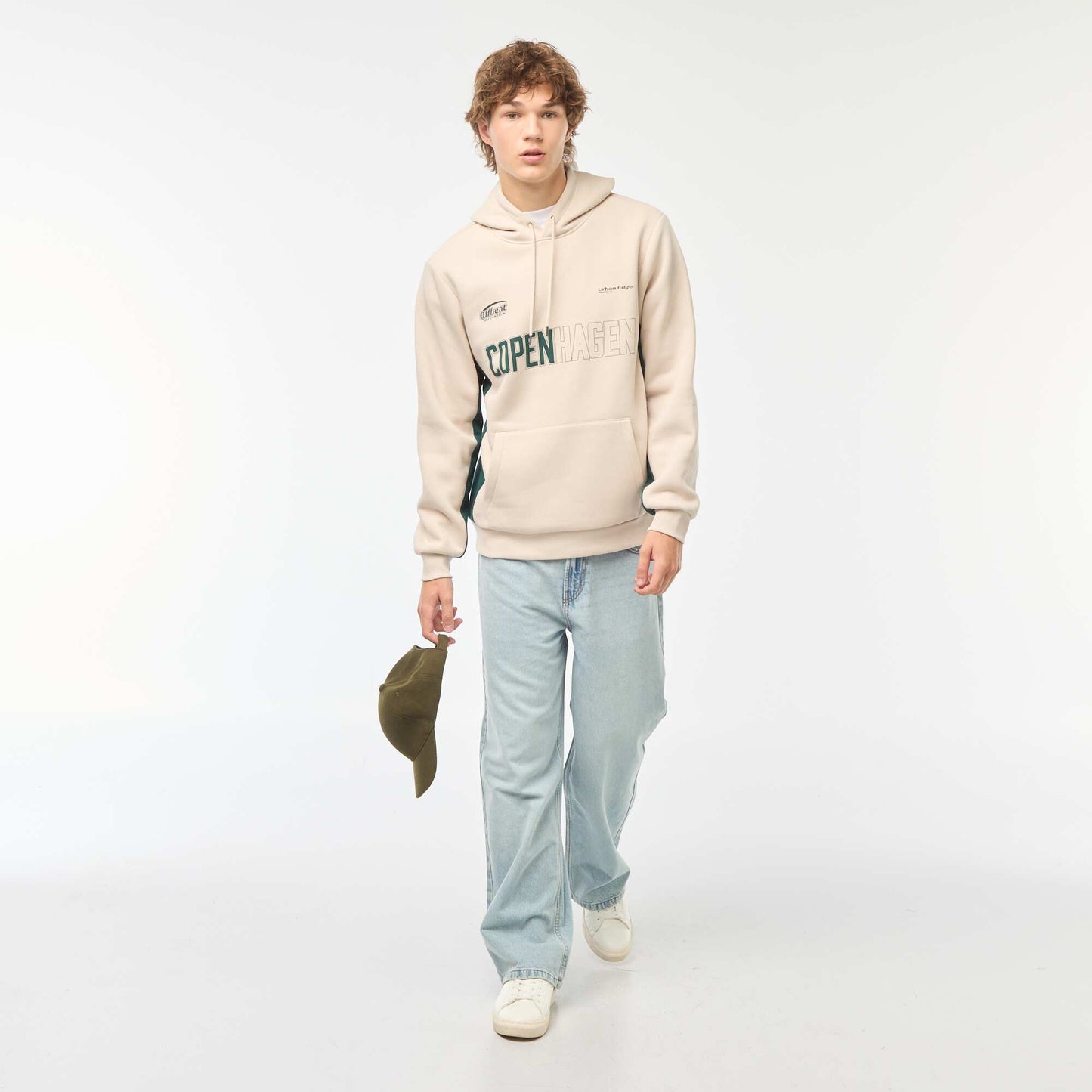 Sweat en molleton imprimé à capuche BEIGE