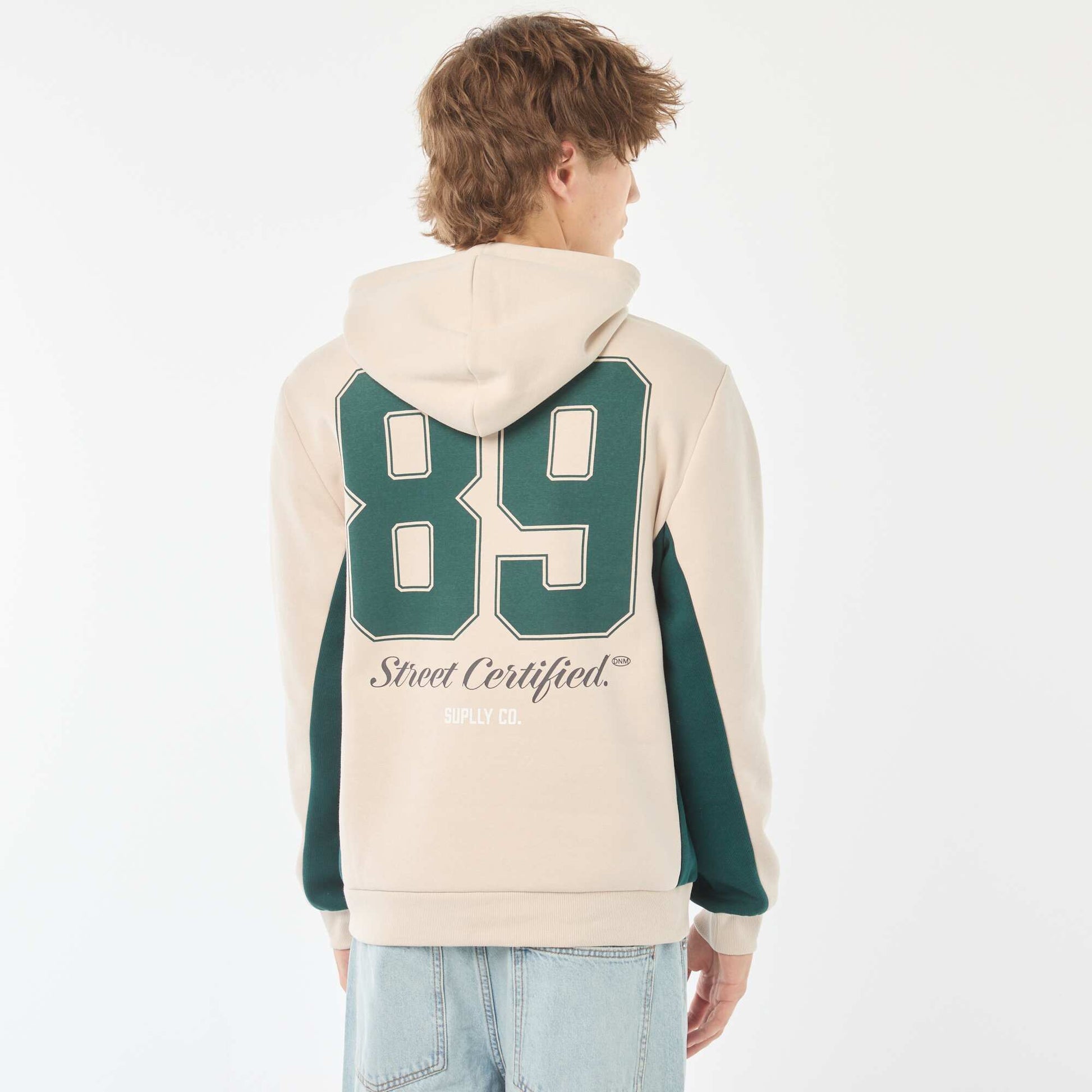 Sweat en molleton imprimé à capuche BEIGE