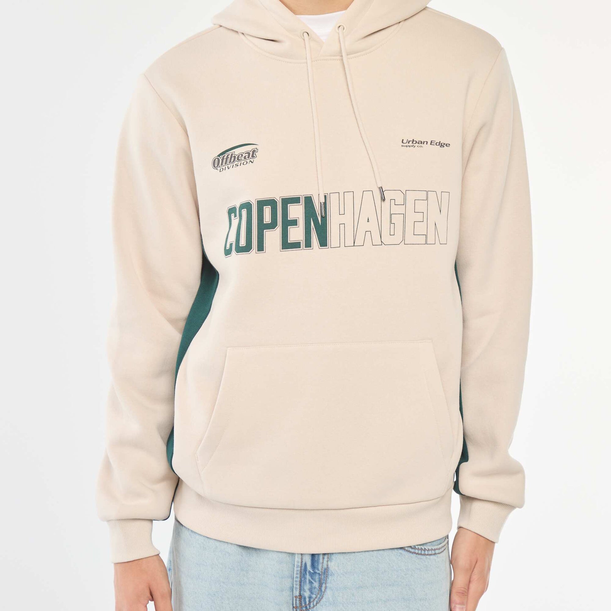 Sweat en molleton imprimé à capuche BEIGE