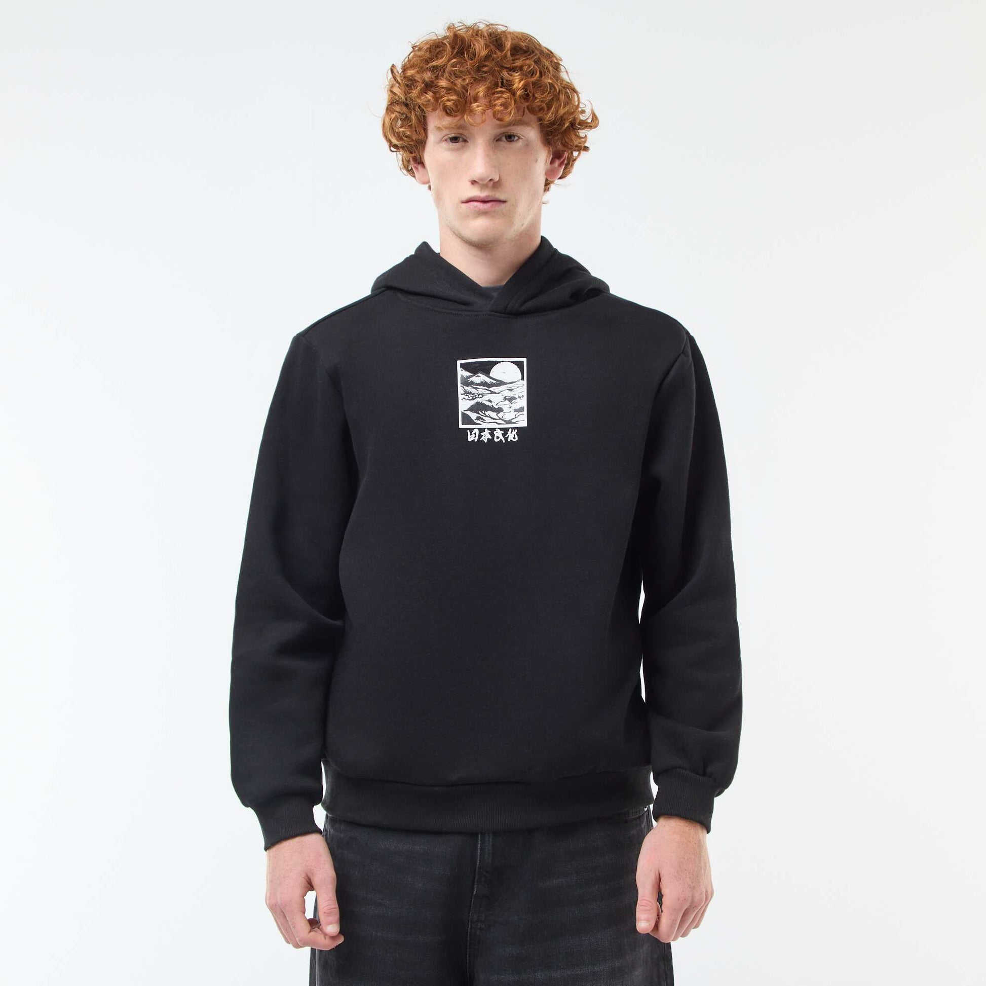 Sweat imprimé fantaisie en coton uni NOIR