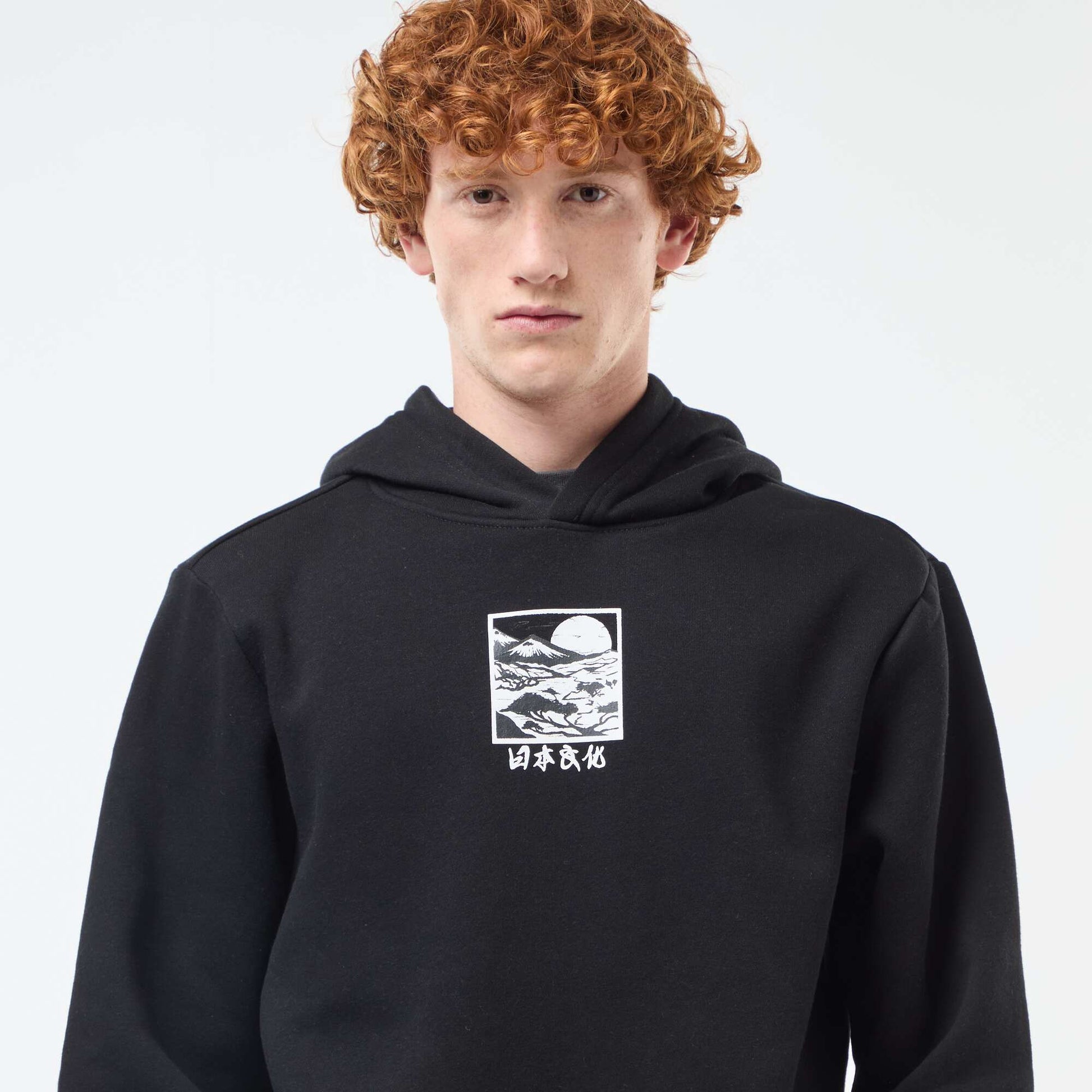 Sweat imprimé fantaisie en coton uni NOIR