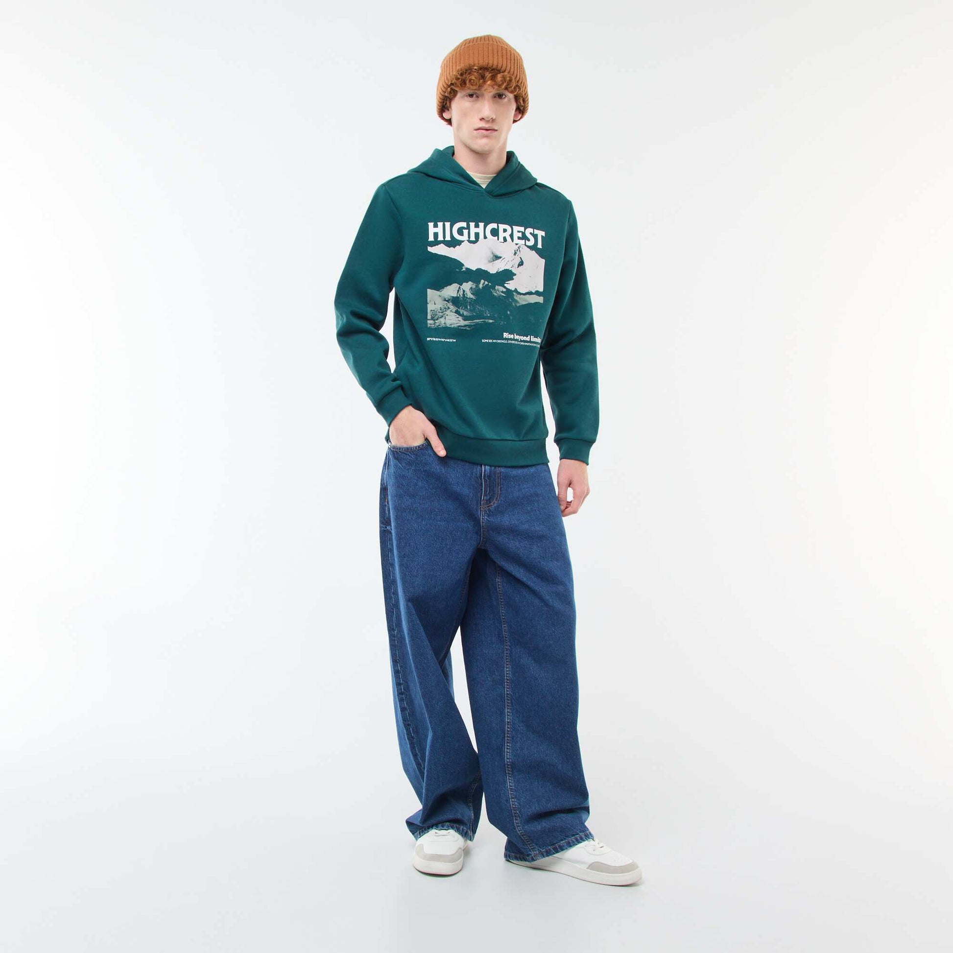 Sweat imprimé fantaisie en coton uni VERT