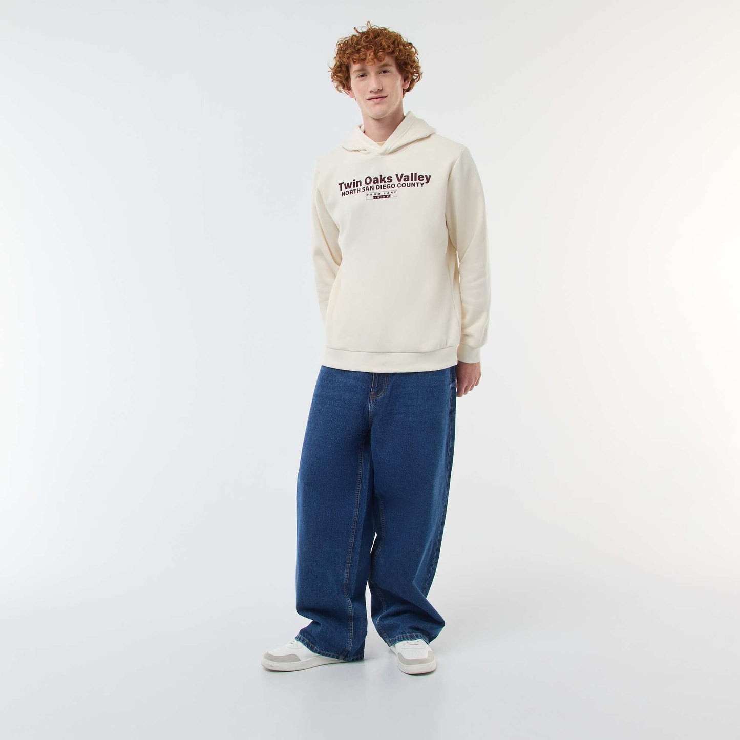 Sweat imprimé fantaisie en coton uni BLANC