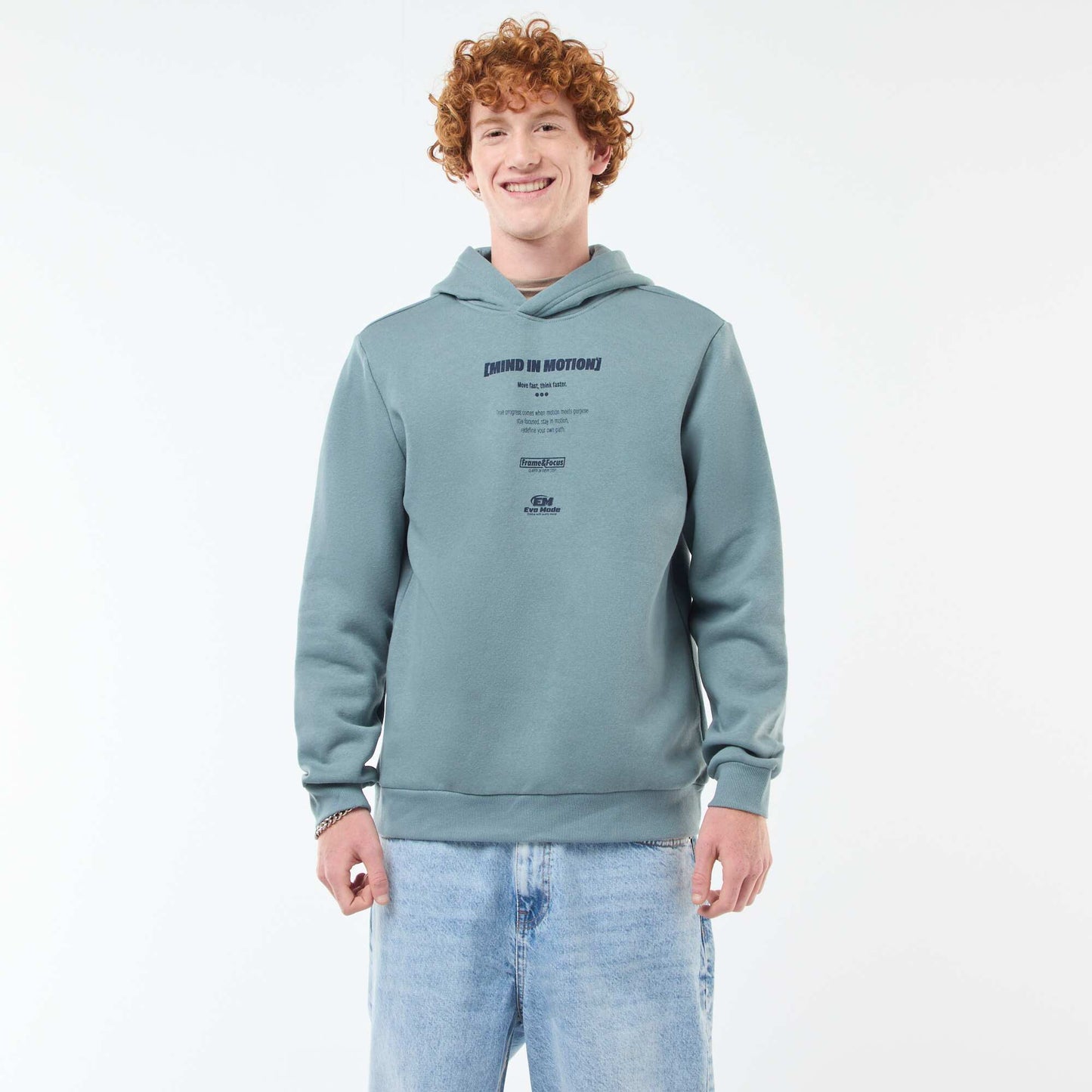 Sweat imprimé fantaisie en coton uni BLEU