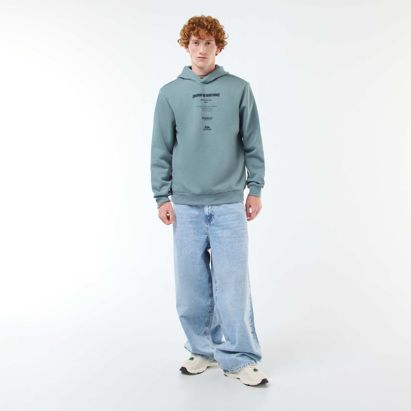 Sweat imprimé fantaisie en coton uni BLEU