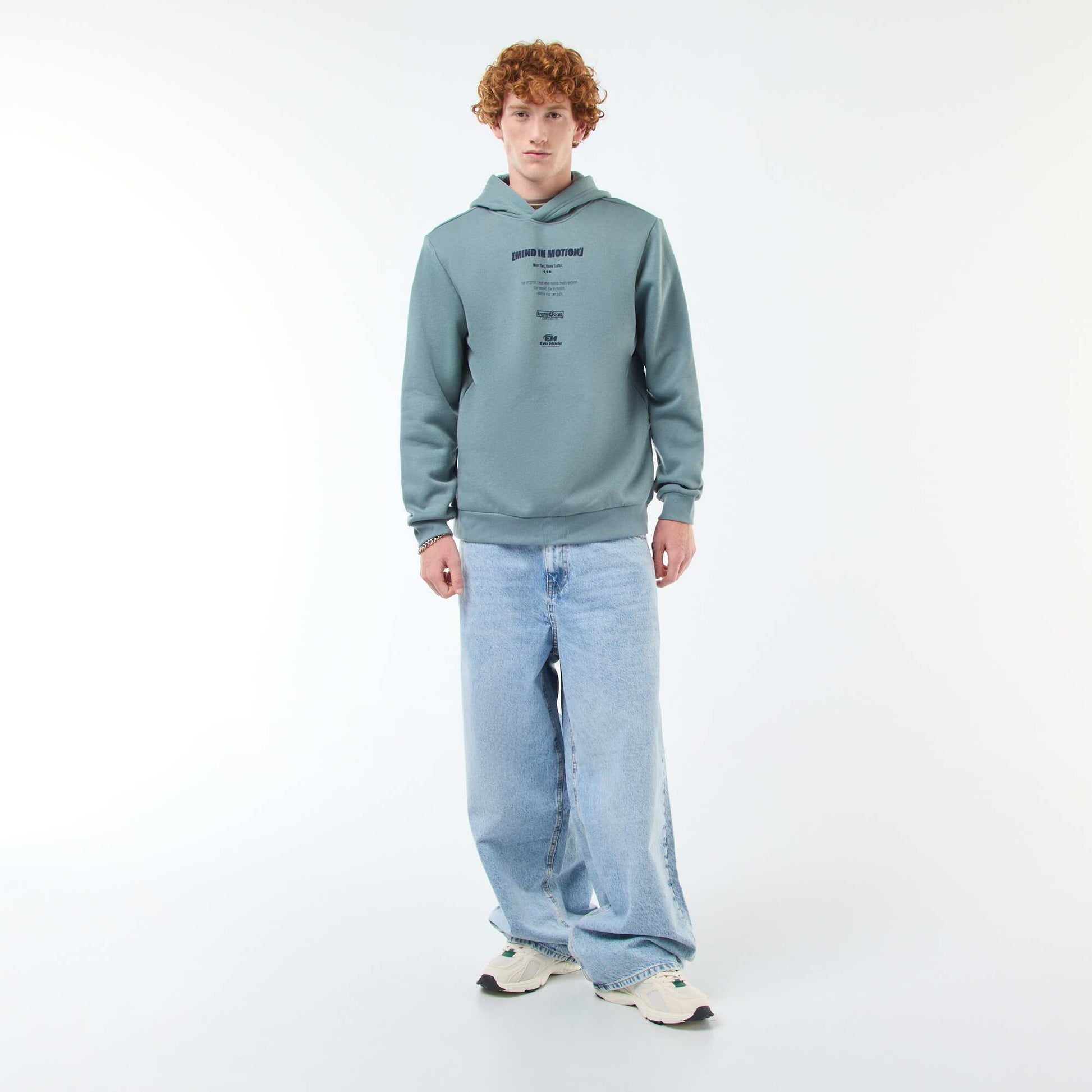 Sweat imprimé fantaisie en coton uni BLEU