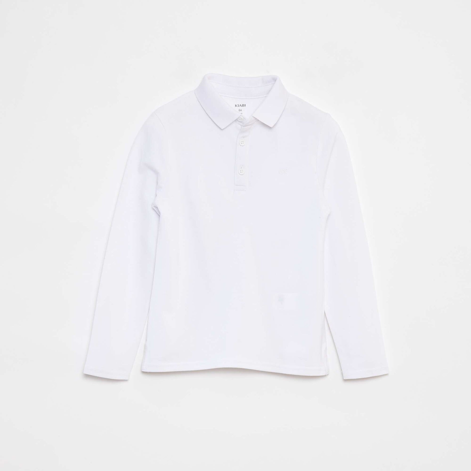 Polo en piqué de coton à manches longues BLANC
