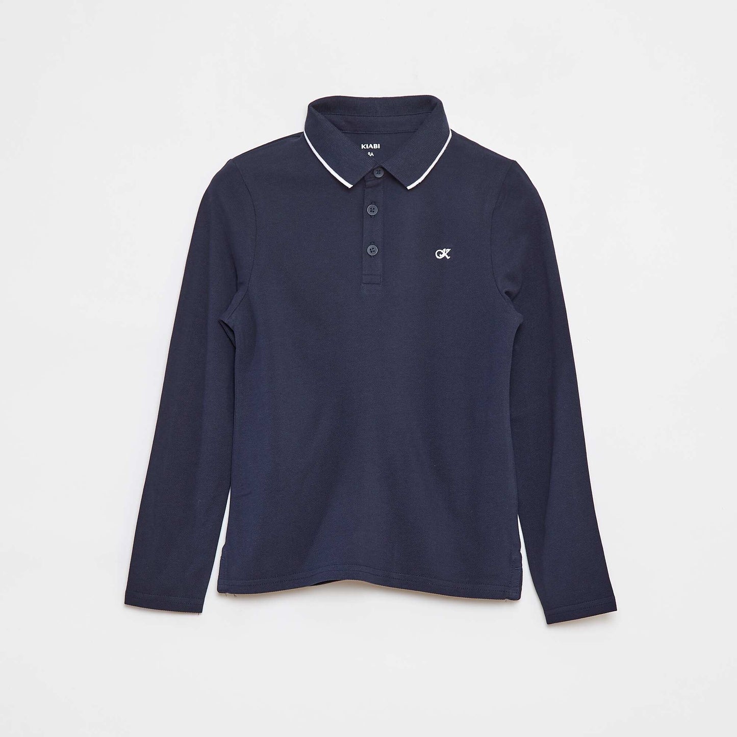 Polo en piqué de coton à manches longues BLEU