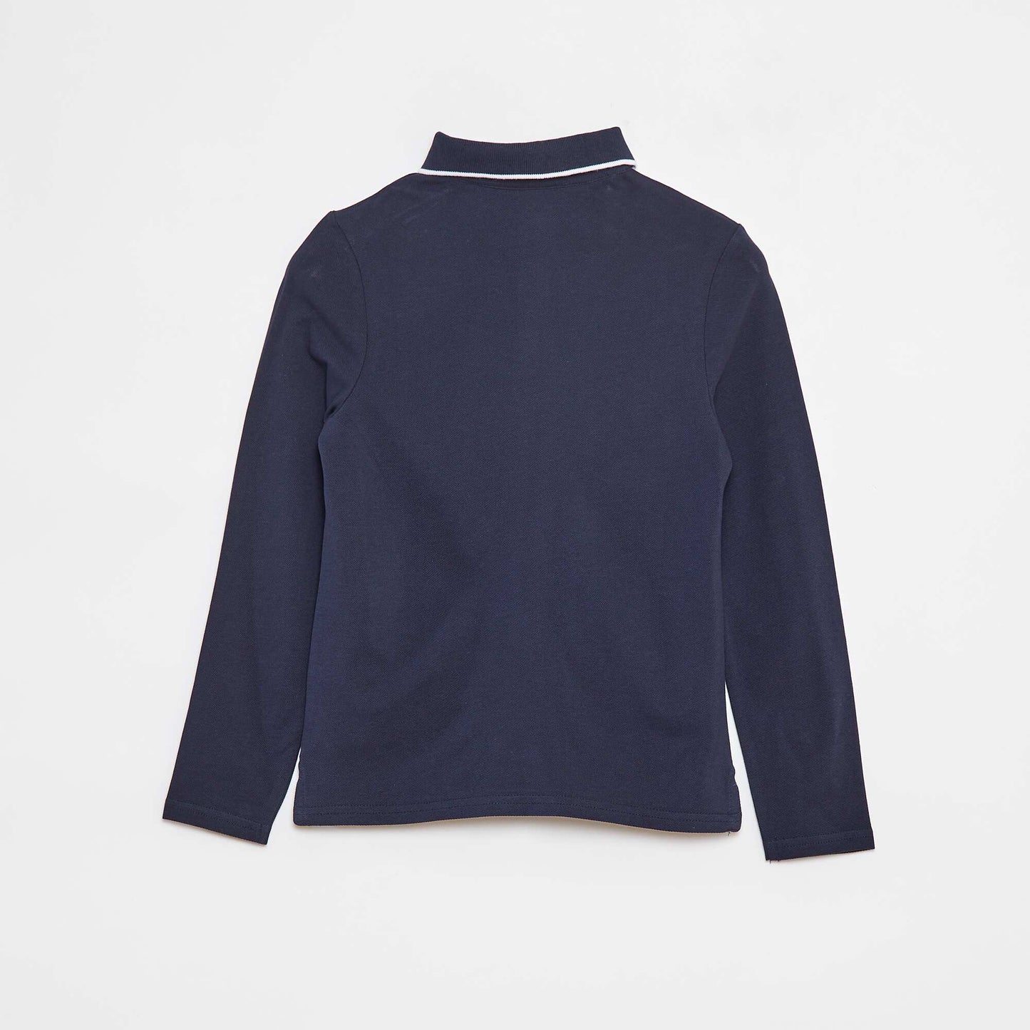 Polo en piqué de coton à manches longues BLEU
