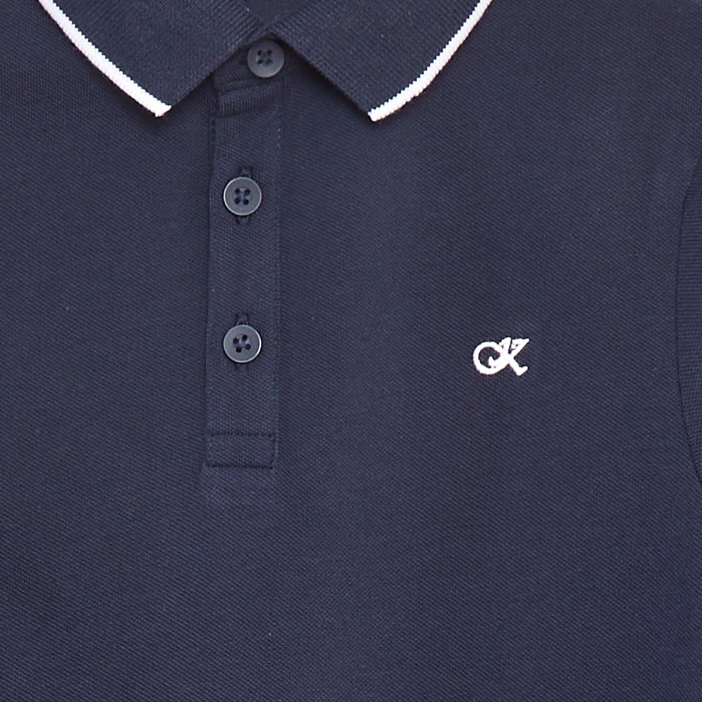 Polo en piqué de coton à manches longues BLEU